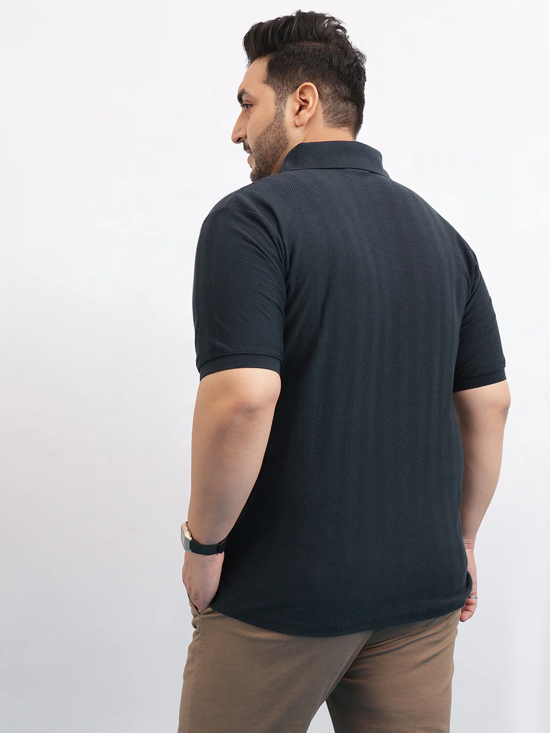 Textured Premium Zipper Knitted Polo T-shirt - Image 5