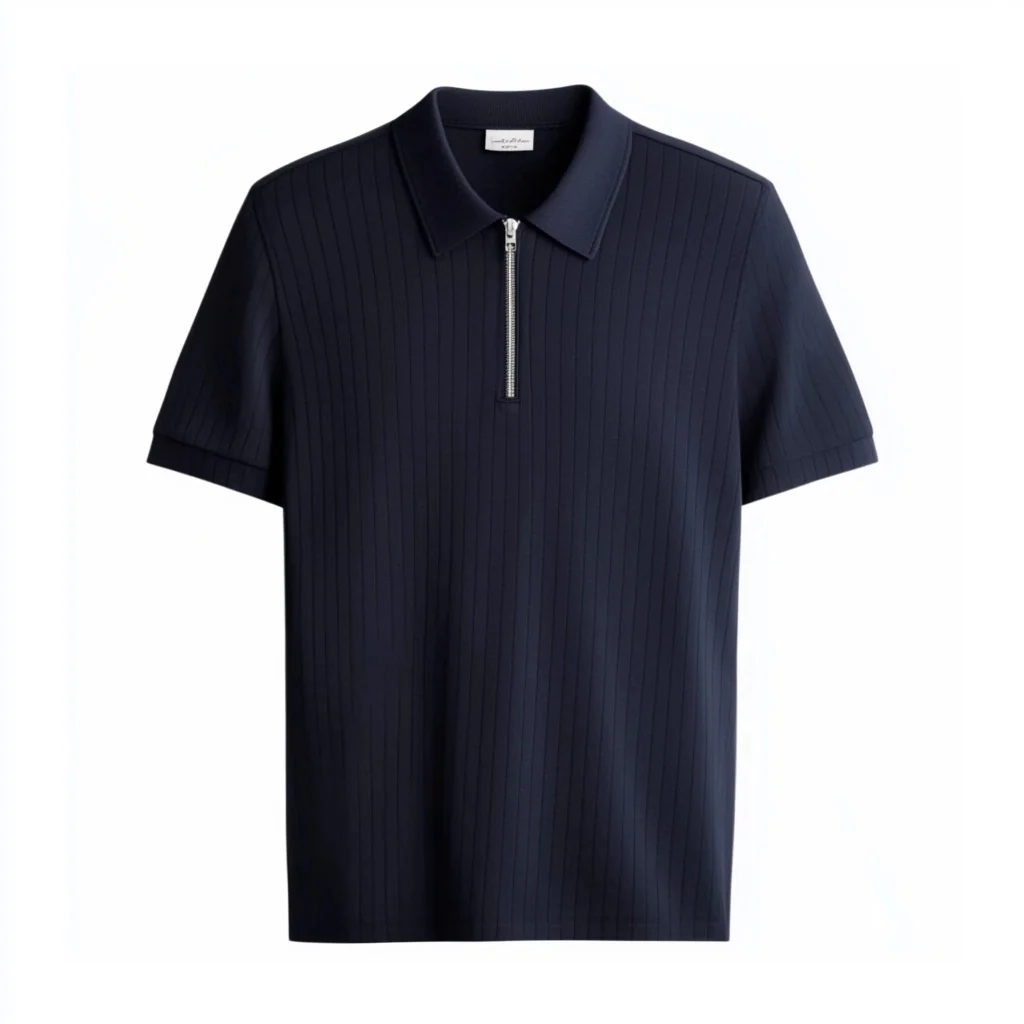 Textured Premium Zipper Knitted Polo T-shirt - Image 6