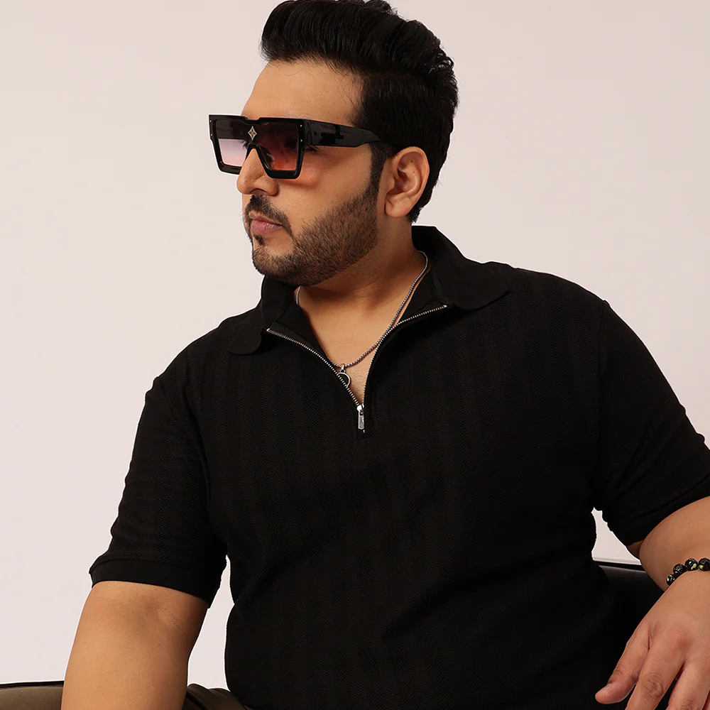 Textured Premium Zipper Knitted Polo T-shirt - Image 7