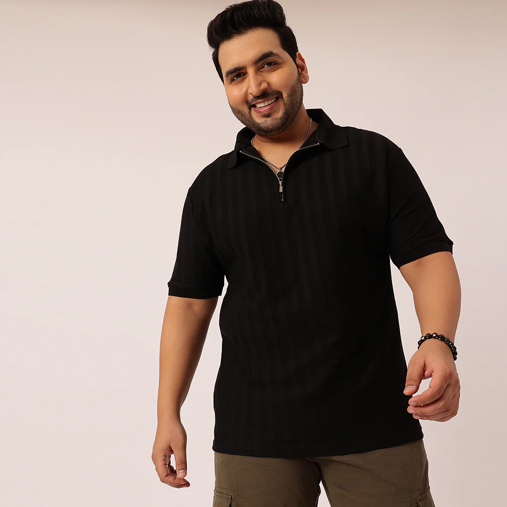 Textured Premium Zipper Knitted Polo T-shirt - Image 8