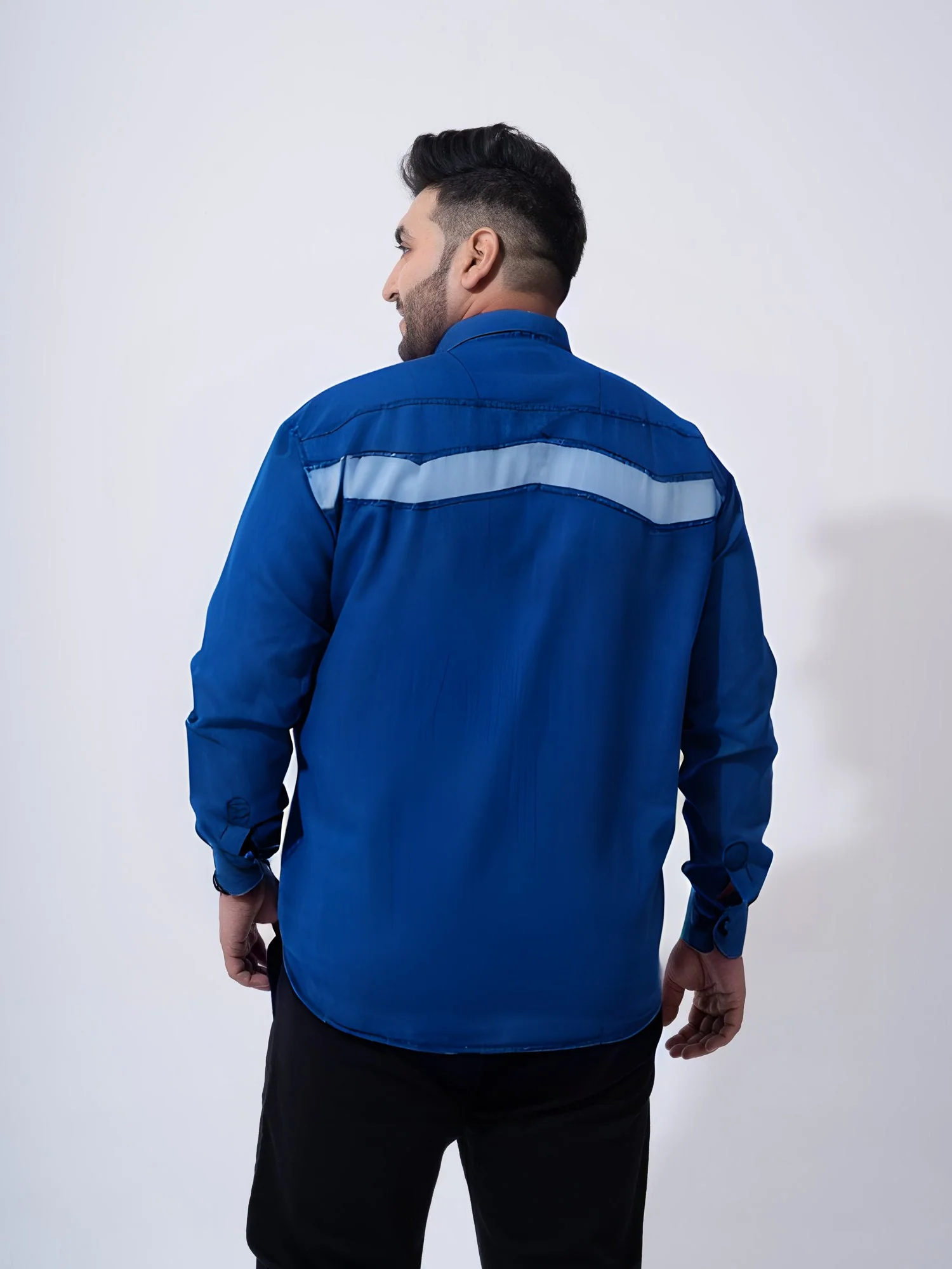 Vintage Colour Block Denim Cotton Plus Size Shirt - Image 3