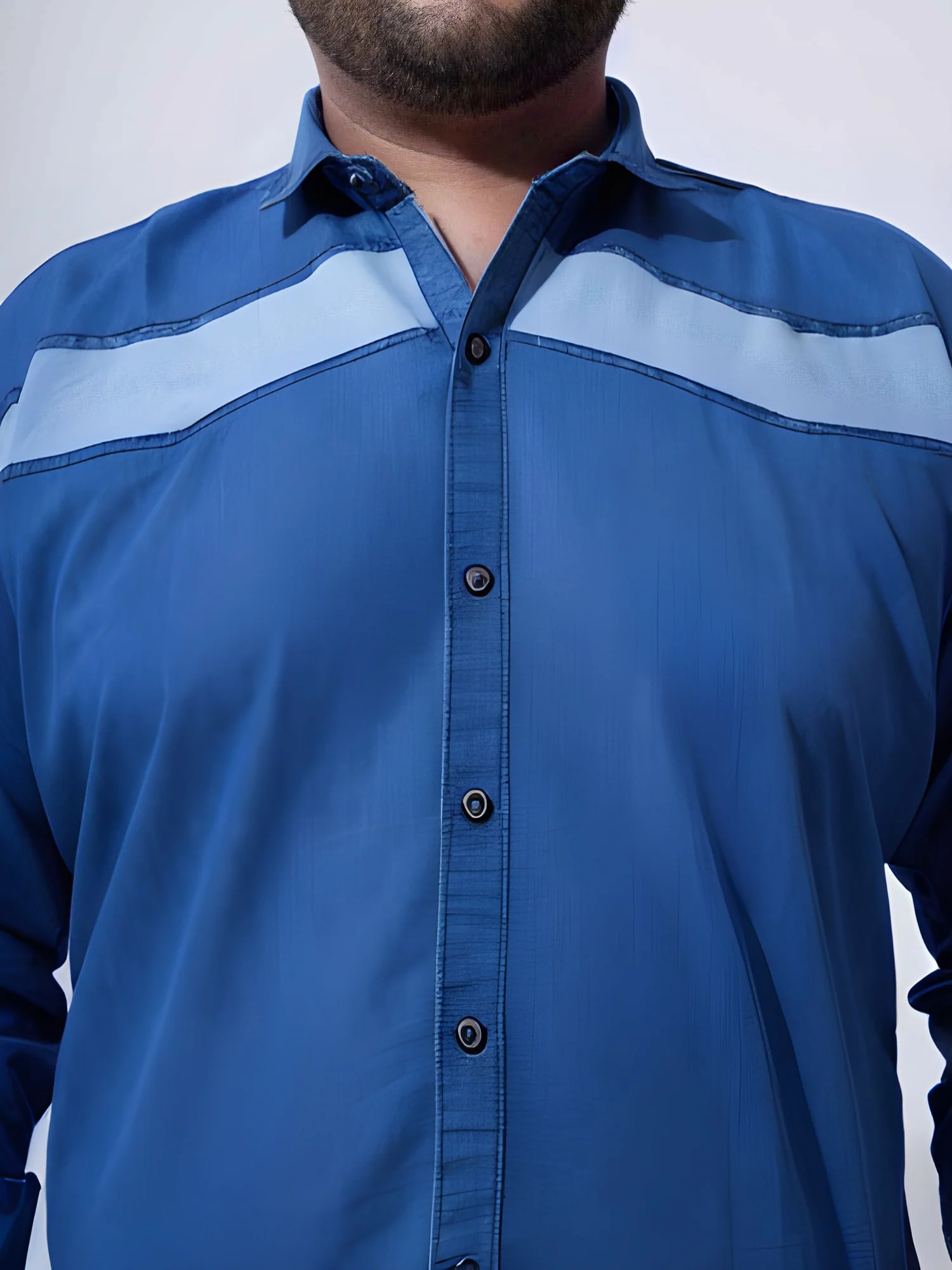 Vintage Colour Block Denim Cotton Plus Size Shirt - Image 4