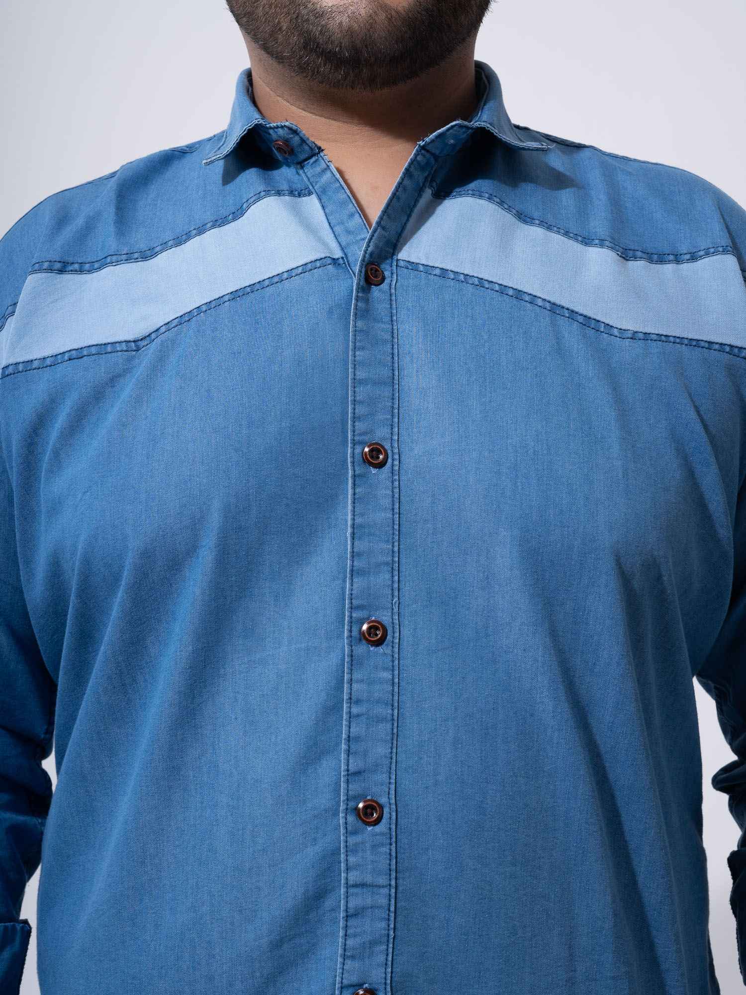 Vintage Colour Block Denim Cotton Plus Size Shirt - Image 8