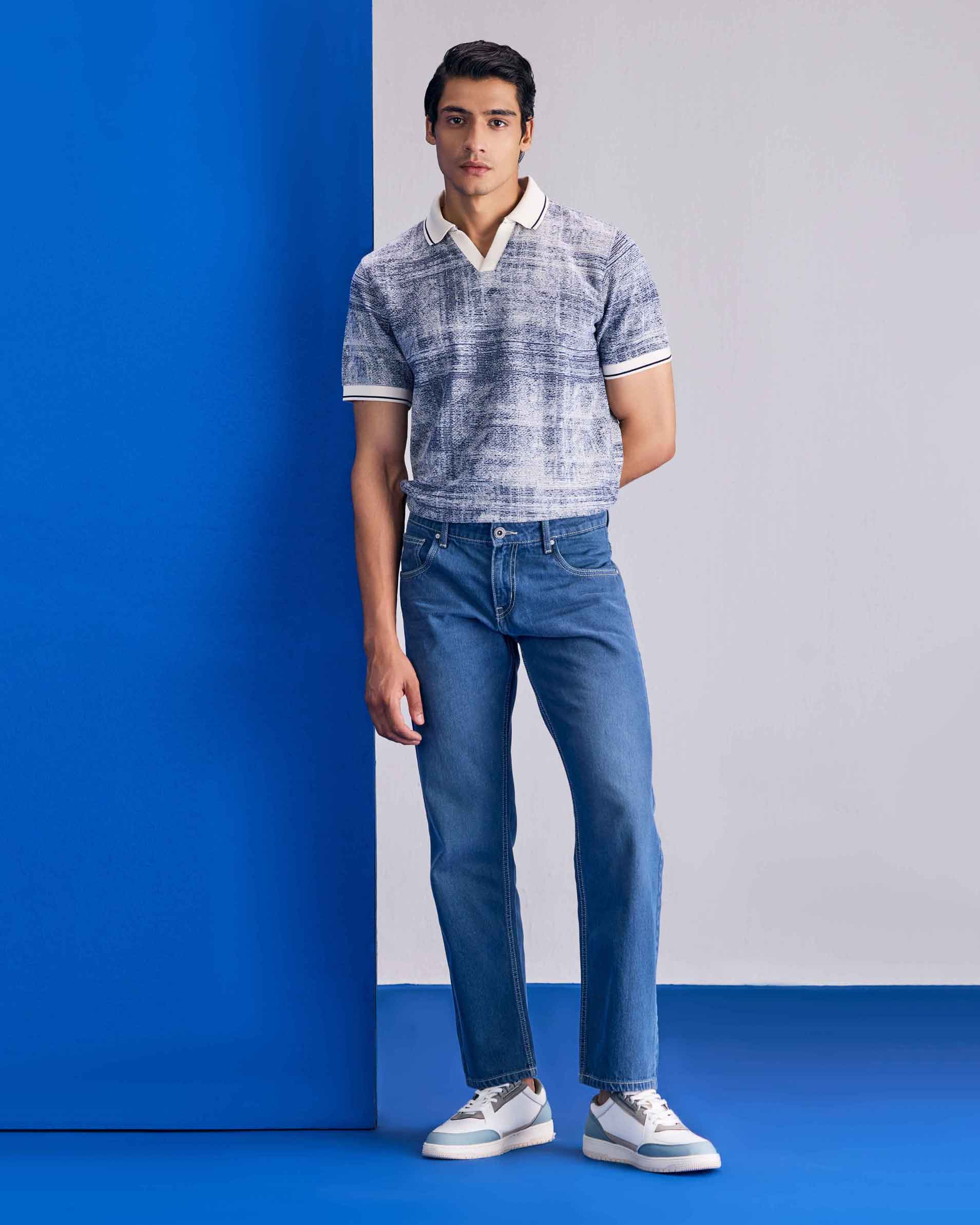 Vintage Textured Plus Size Blue Polo - Image 3