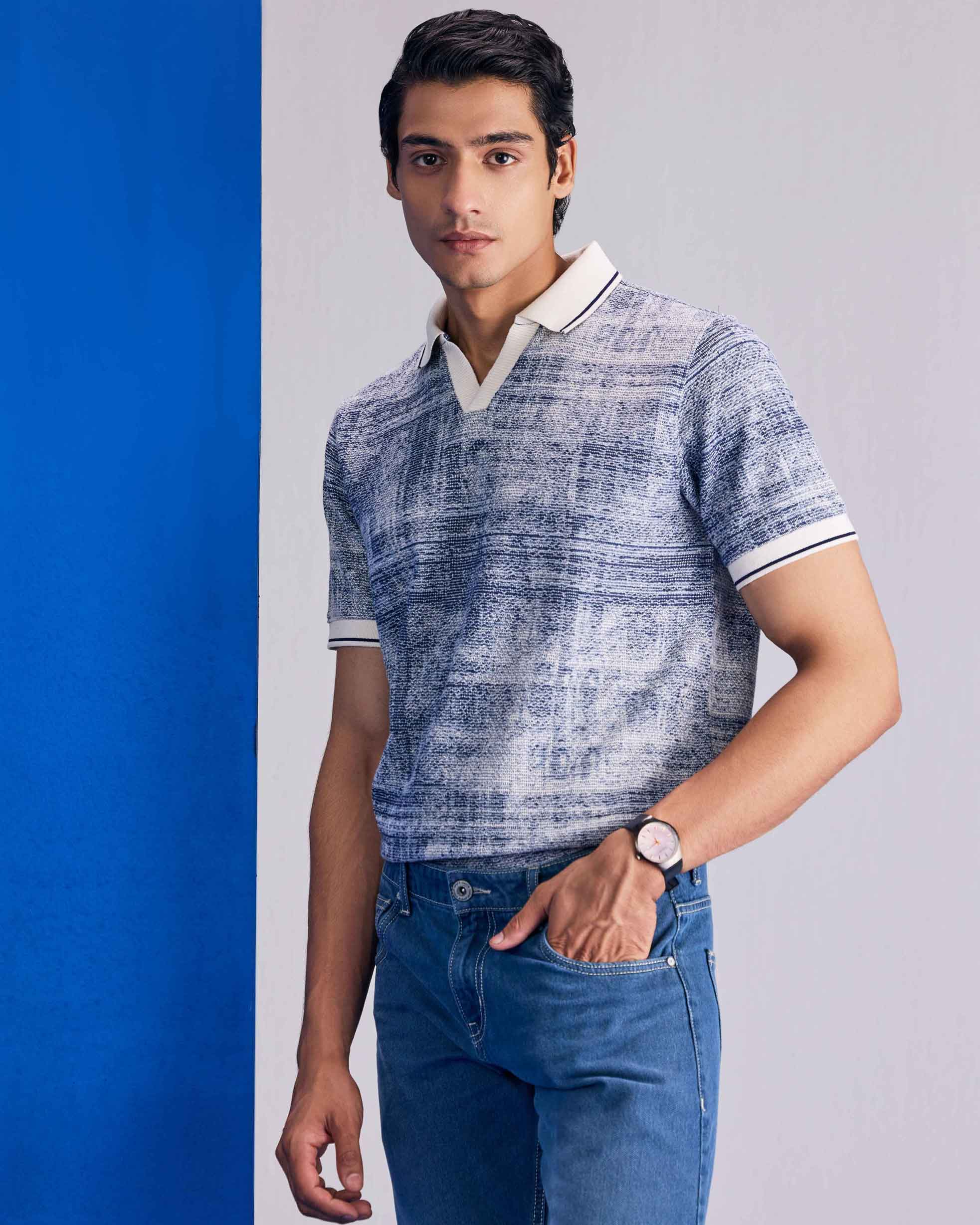 Vintage Textured Plus Size Blue Polo - Image 4