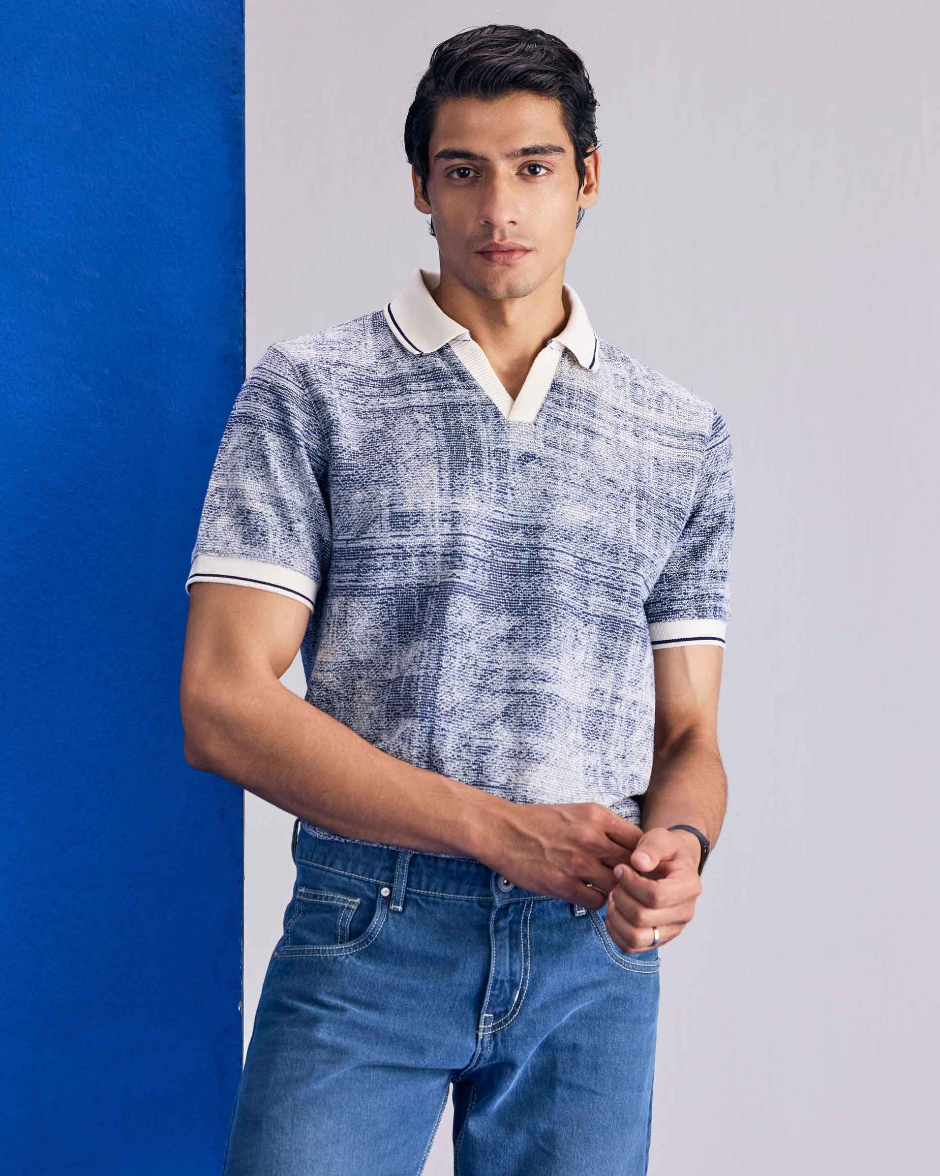 Vintage Textured Plus Size Blue Polo - Image 5