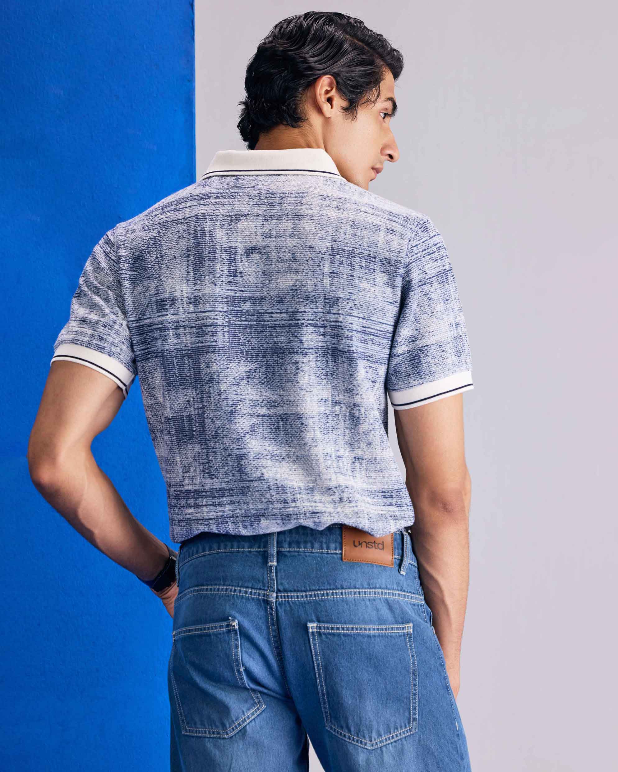 Vintage Textured Plus Size Blue Polo - Image 6