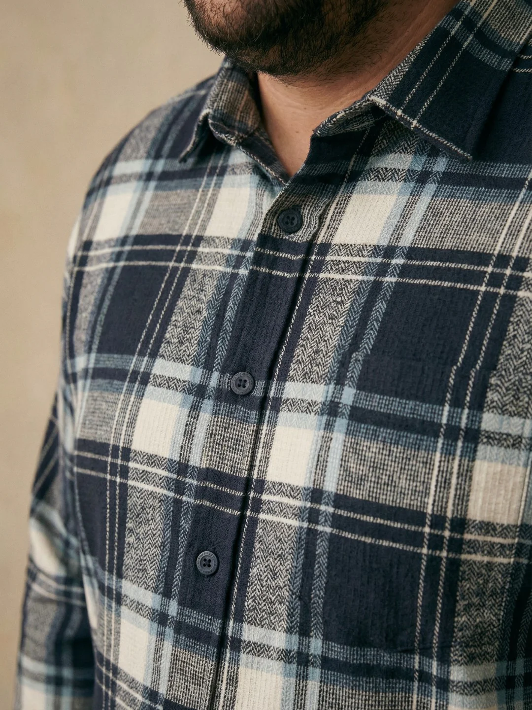 Waffle Navy Cotton Full Sleeve Plus Size Shirt - Image 3