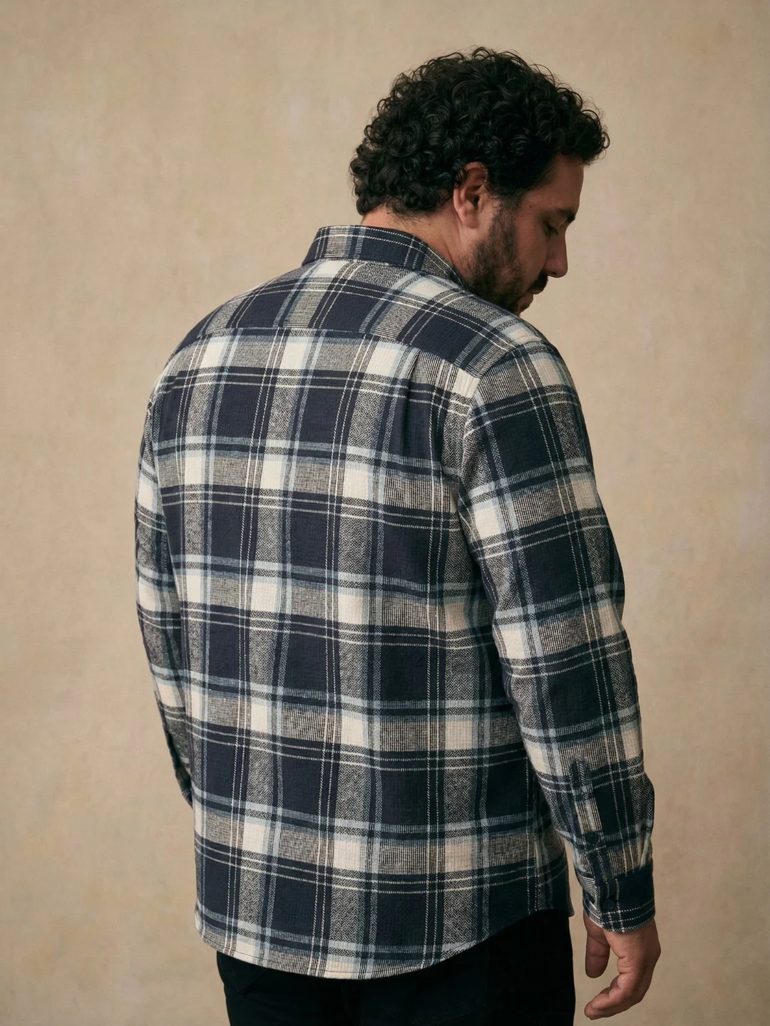 Waffle Navy Cotton Full Sleeve Plus Size Shirt - Image 4