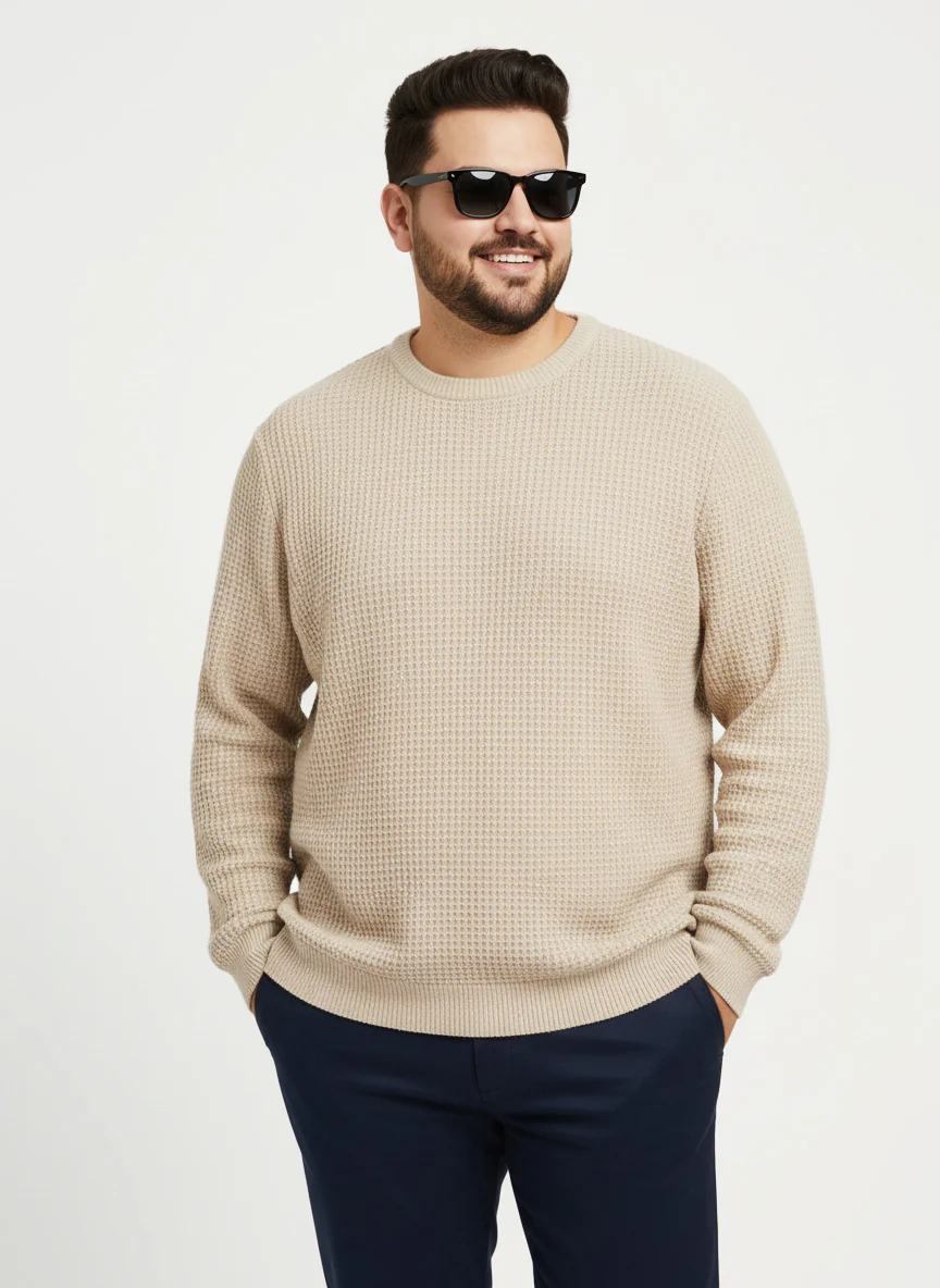 Waffle Pure Cotton Crew Neck Full Sleeve T-shirt - Image 5
