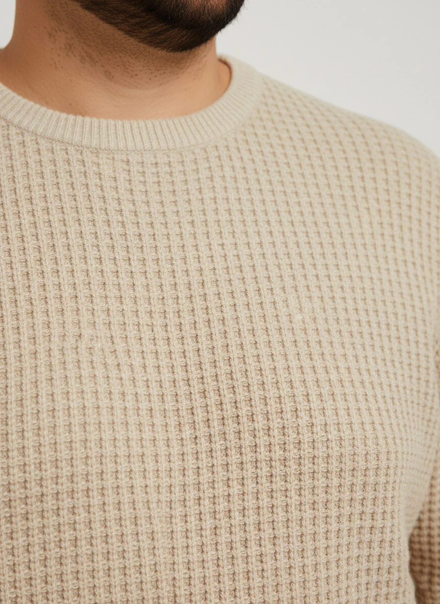 Waffle Pure Cotton Crew Neck Full Sleeve T-shirt - Image 7