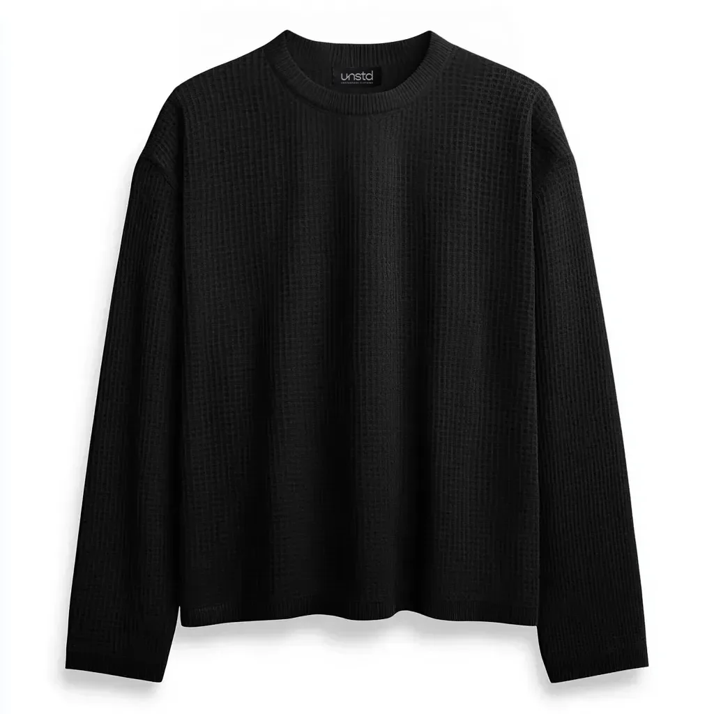 Waffle Pure Cotton Crew Neck Full Sleeve T-shirt - Image 3
