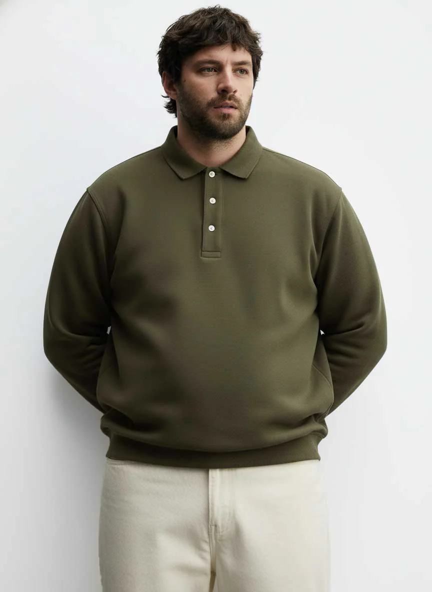 Wave Knit  Full Sleeve Textured  Plus Size Polo - Image 2
