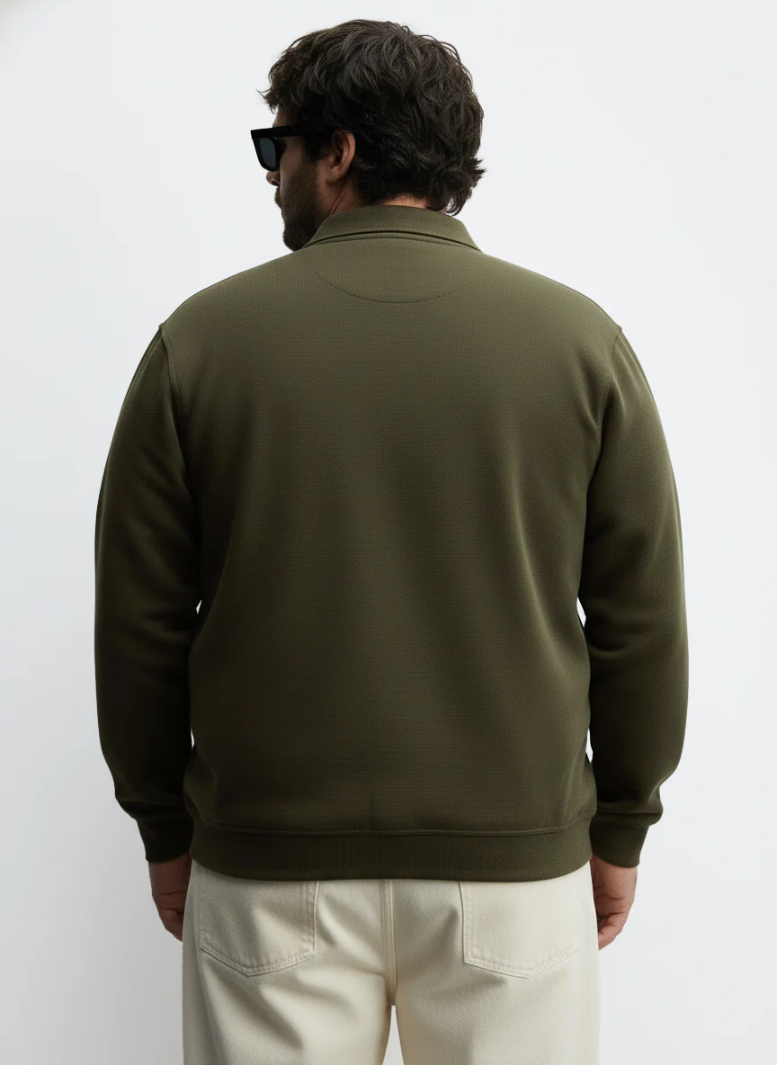 Wave Knit  Full Sleeve Textured  Plus Size Polo - Image 4