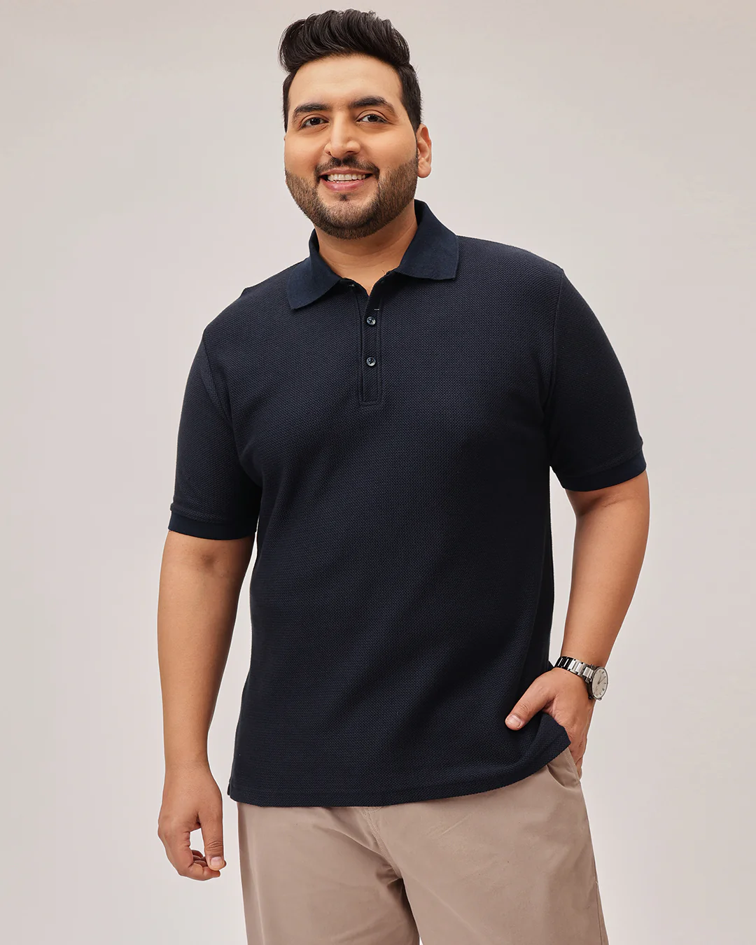 Wave Knit Textured  Plus Size Polo - Image 10
