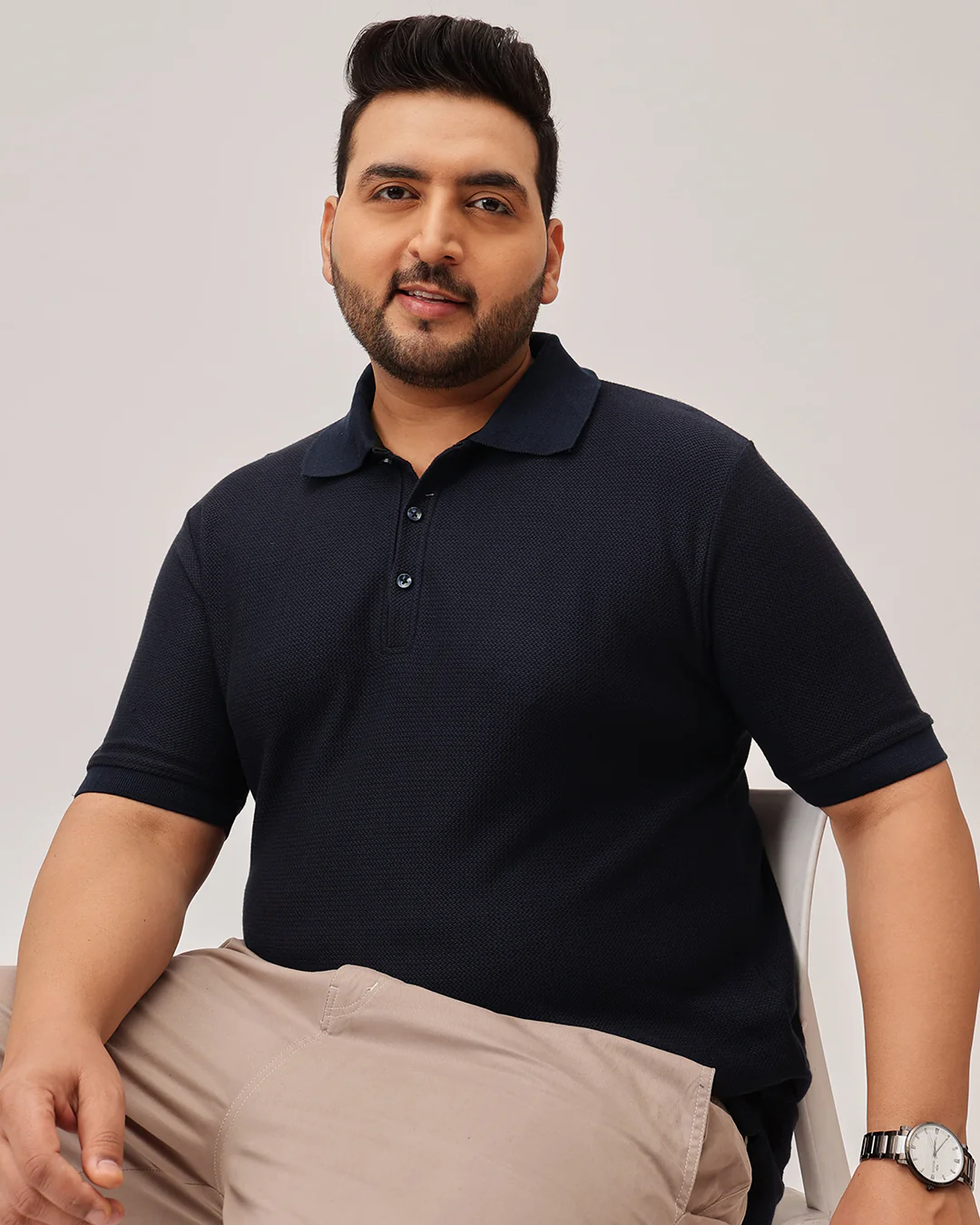 Wave Knit Textured  Plus Size Polo - Image 13
