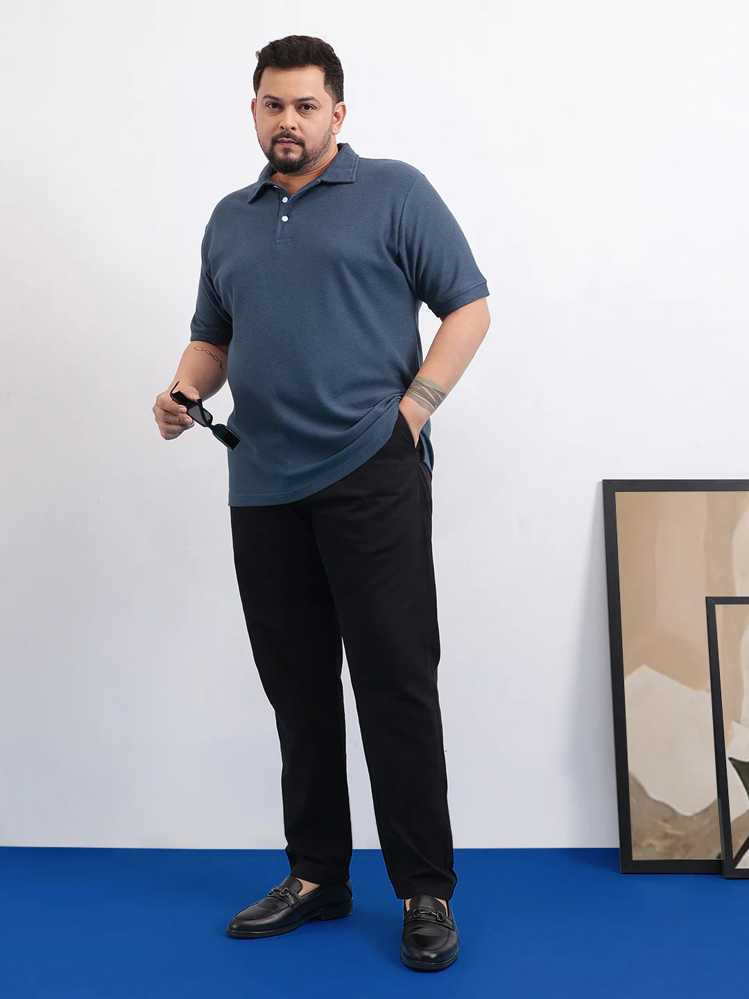 Wave Knit Textured  Plus Size Polo - Image 2