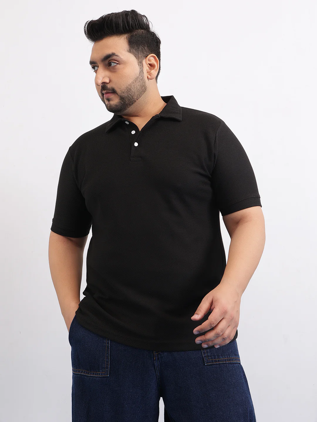 Wave Knit Textured  Plus Size Polo - Image 5