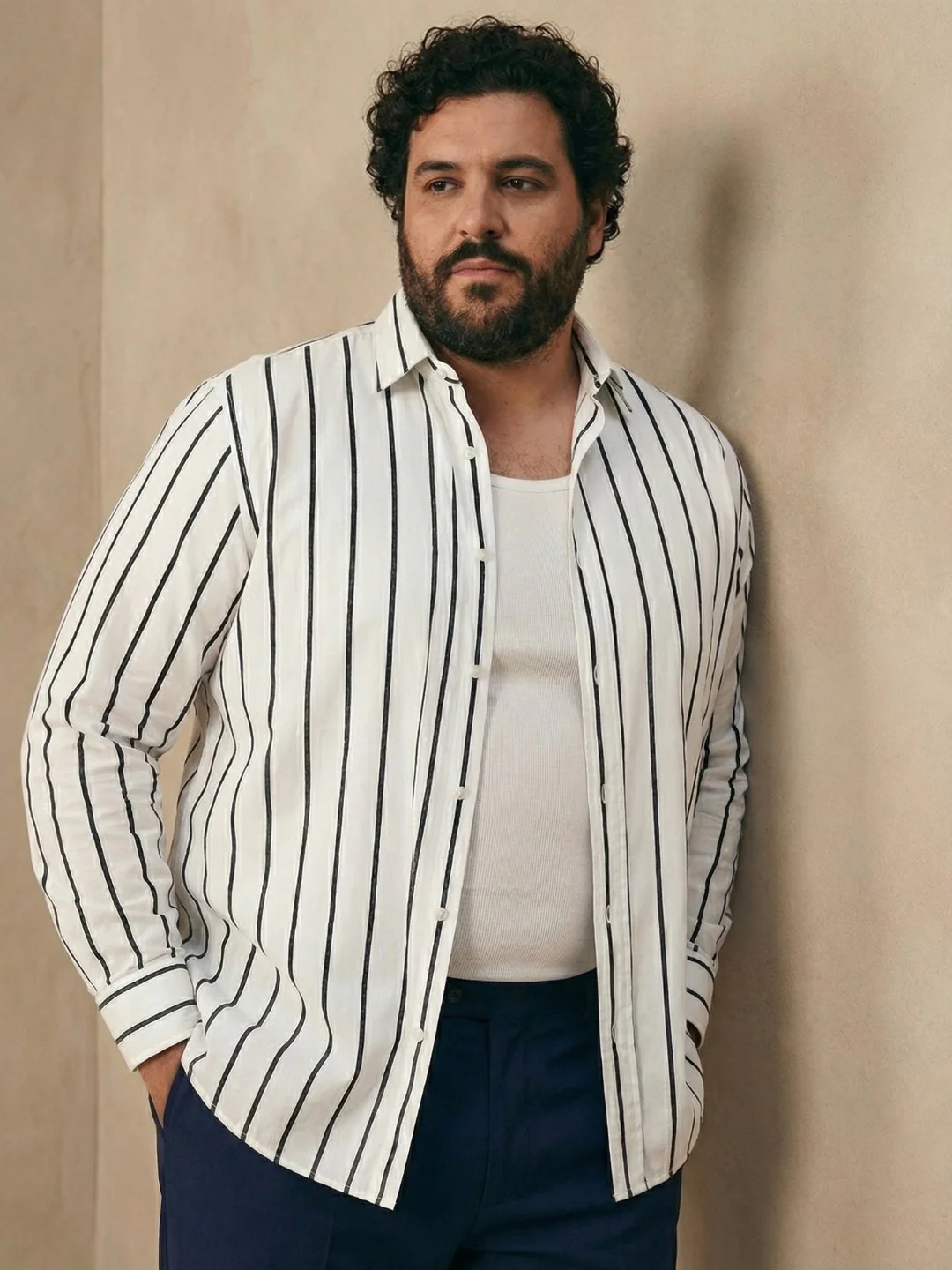 White and black stripe plus size shirt - Image 2