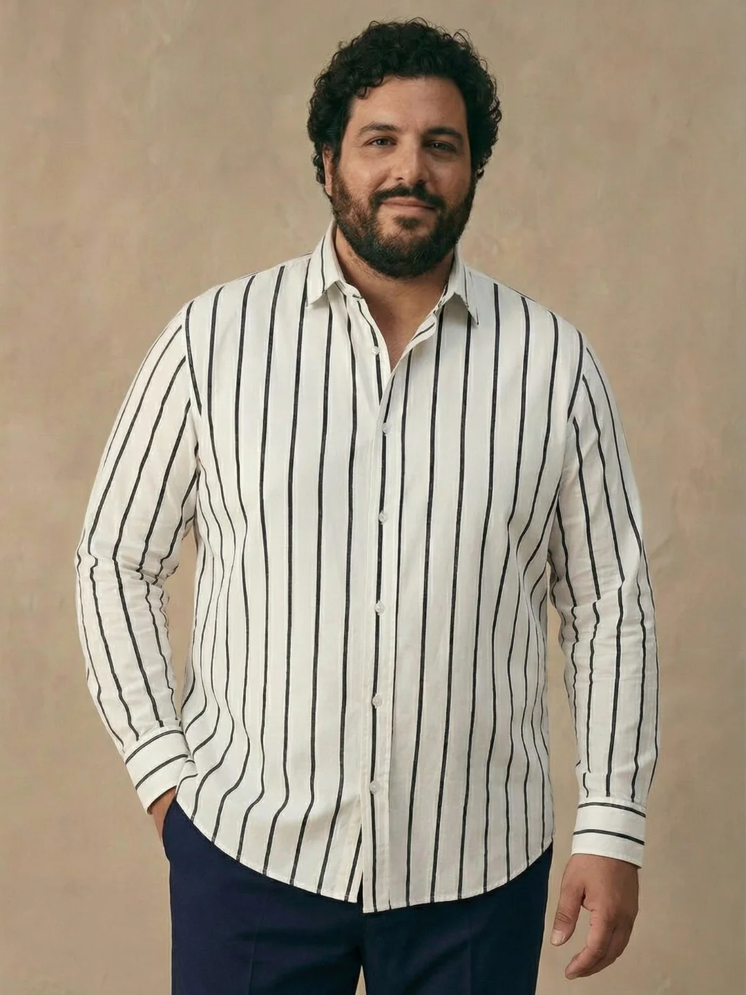 White and black stripe plus size shirt - Image 4