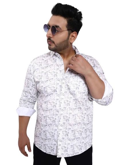 White Beige Printed Plus Size Shirt - Image 2