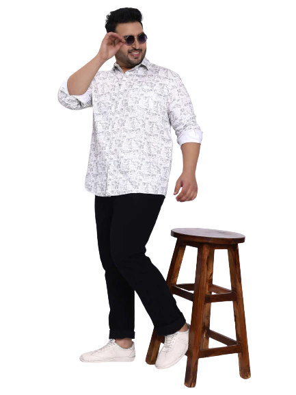 White Beige Printed Plus Size Shirt - Image 3