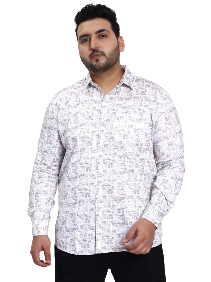White Beige Printed Plus Size Shirt - Image 4