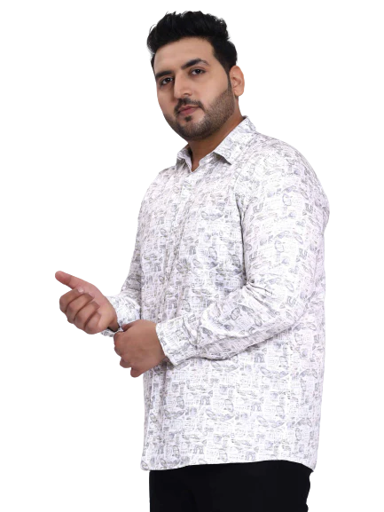 White Beige Printed Plus Size Shirt - Image 5
