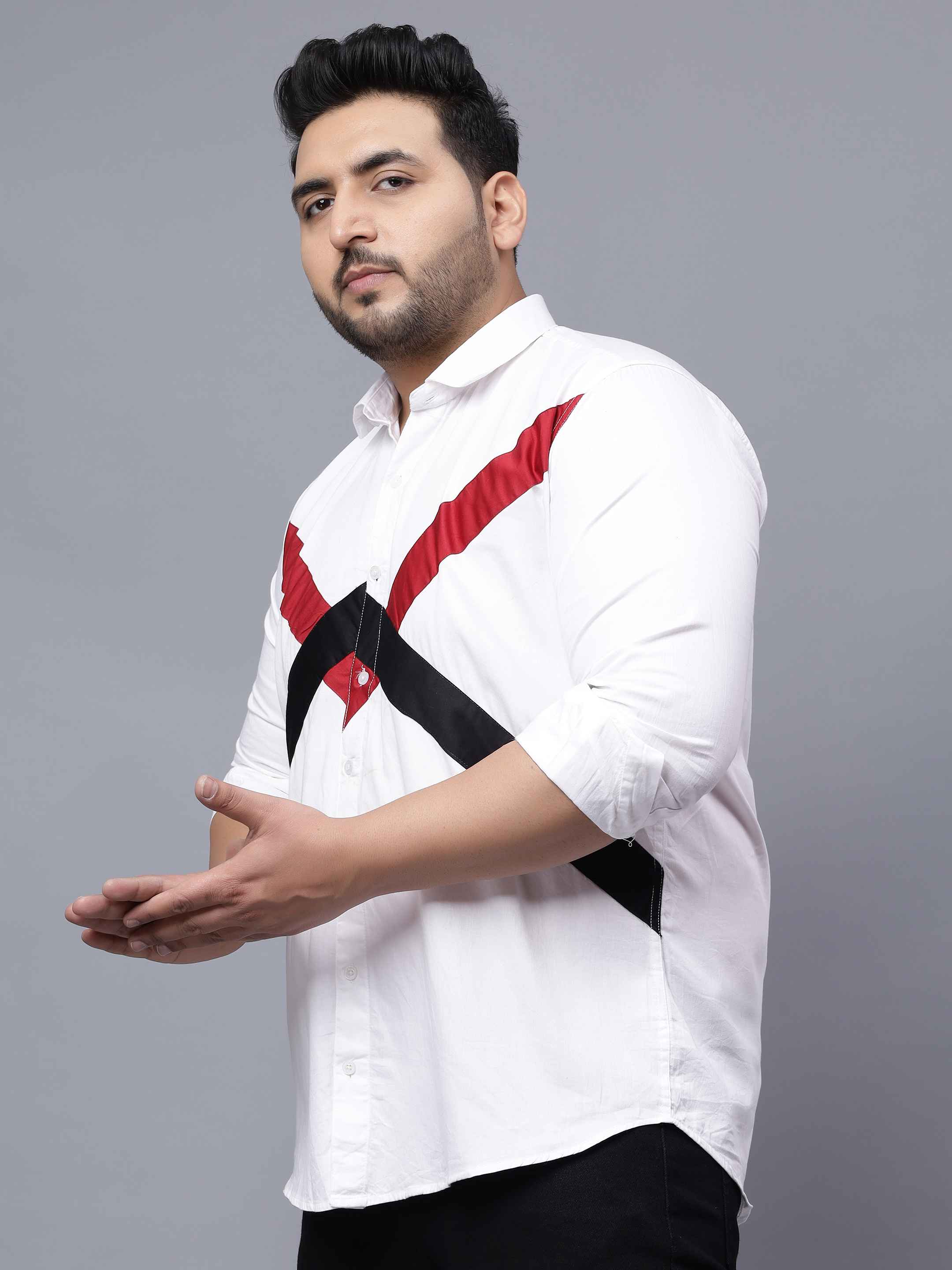 White Black Red Cut n Sew Plus Size Shirt - Image 2