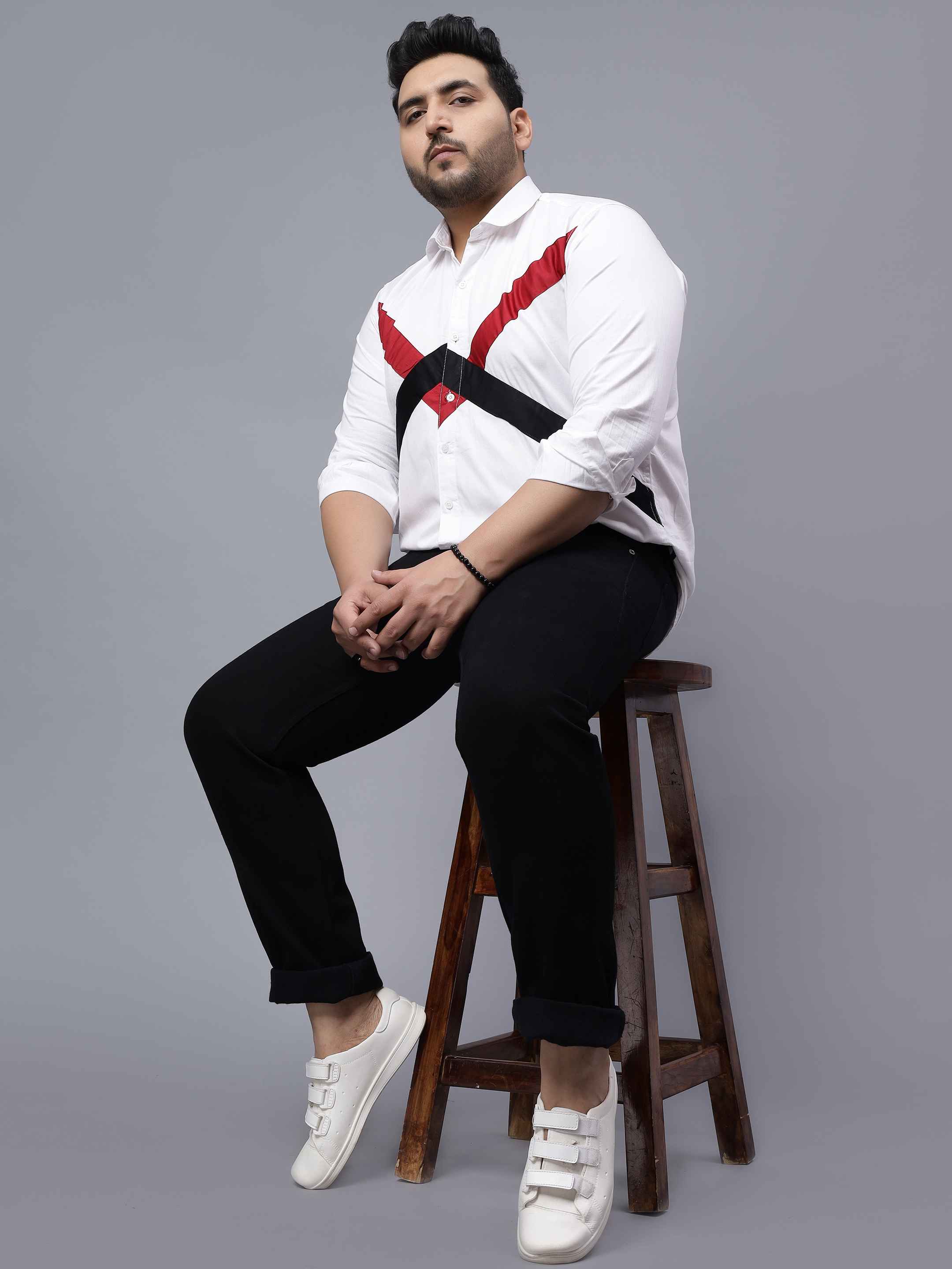 White Black Red Cut n Sew Plus Size Shirt - Image 4