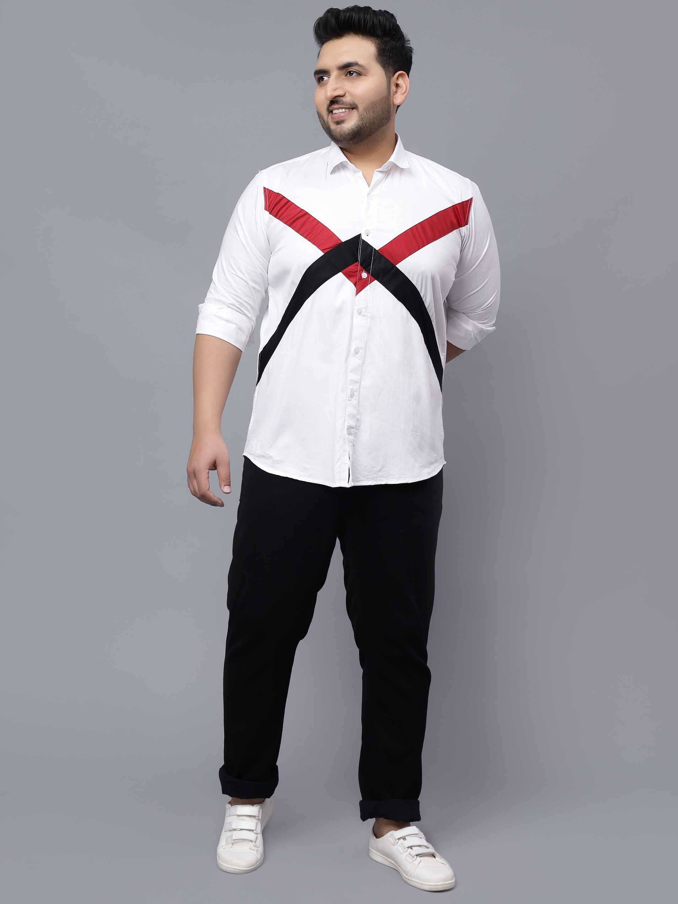White Black Red Cut n Sew Plus Size Shirt - Image 6