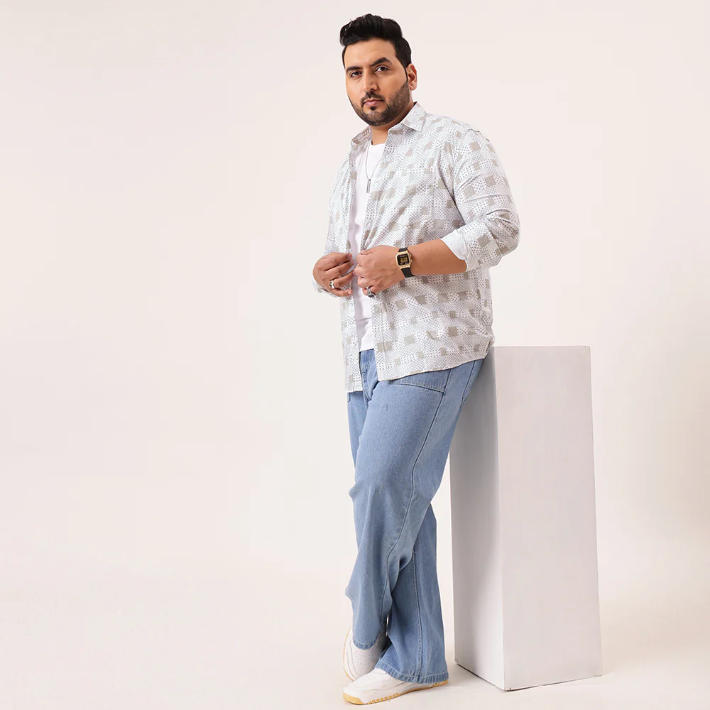 White Blue Printed Plus Size Shirt - Image 2