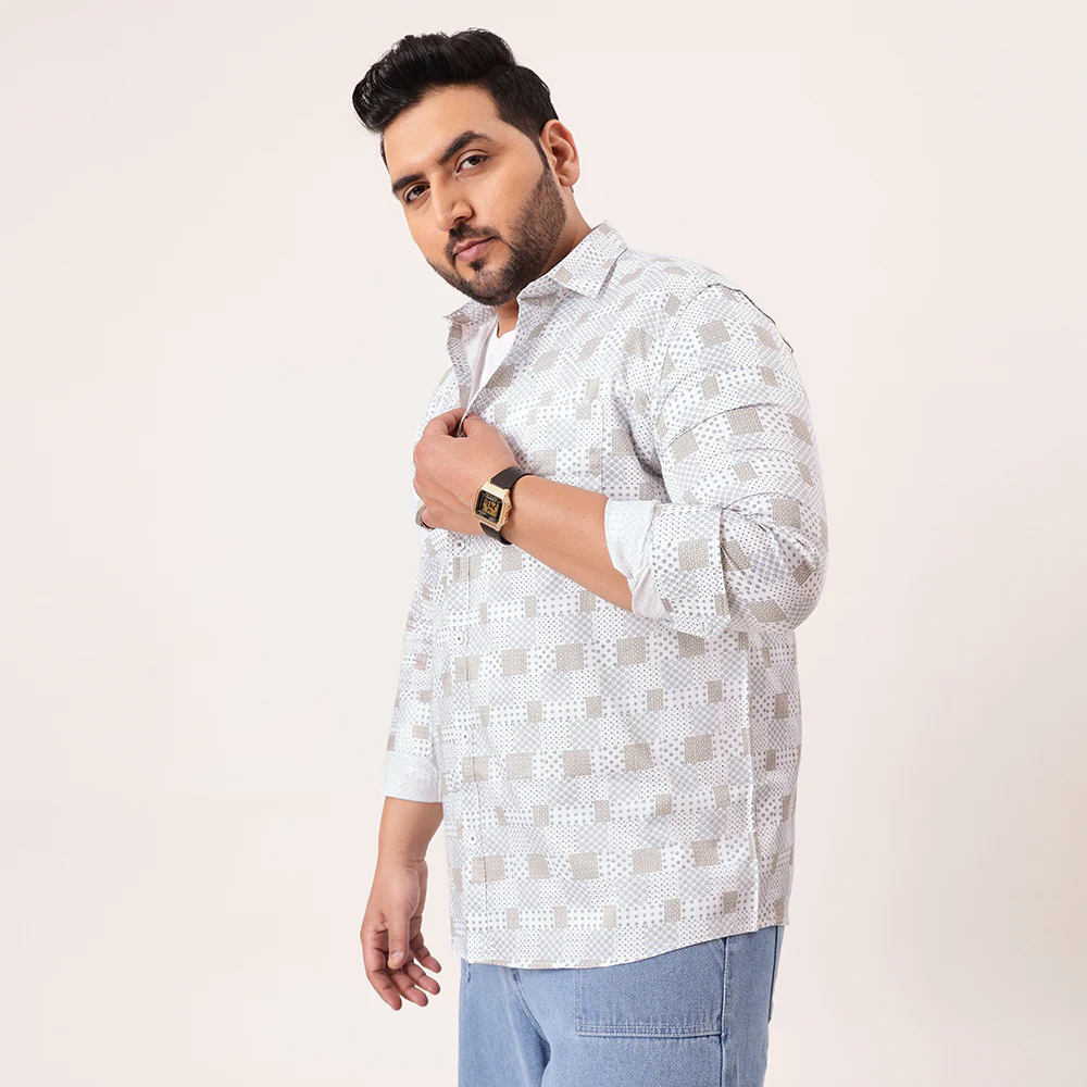 White Blue Printed Plus Size Shirt - Image 3