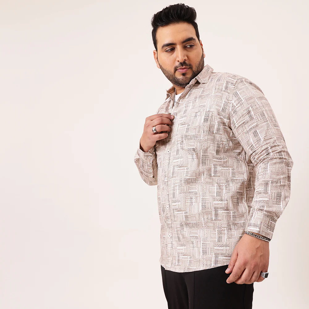 White Brown Printed Plus Size Shirt - Image 4
