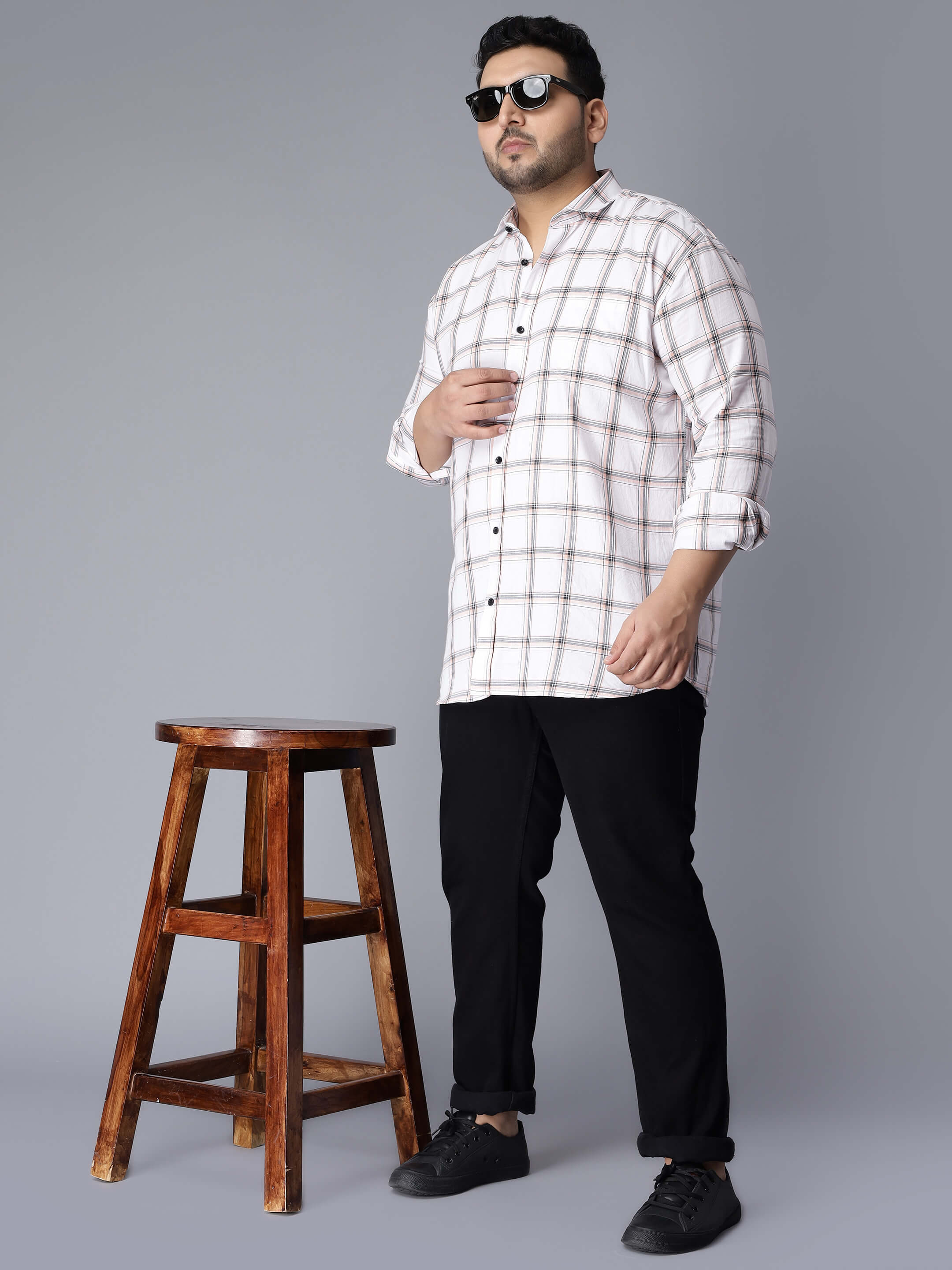 White Checkered Plus Size Shirt - Image 6