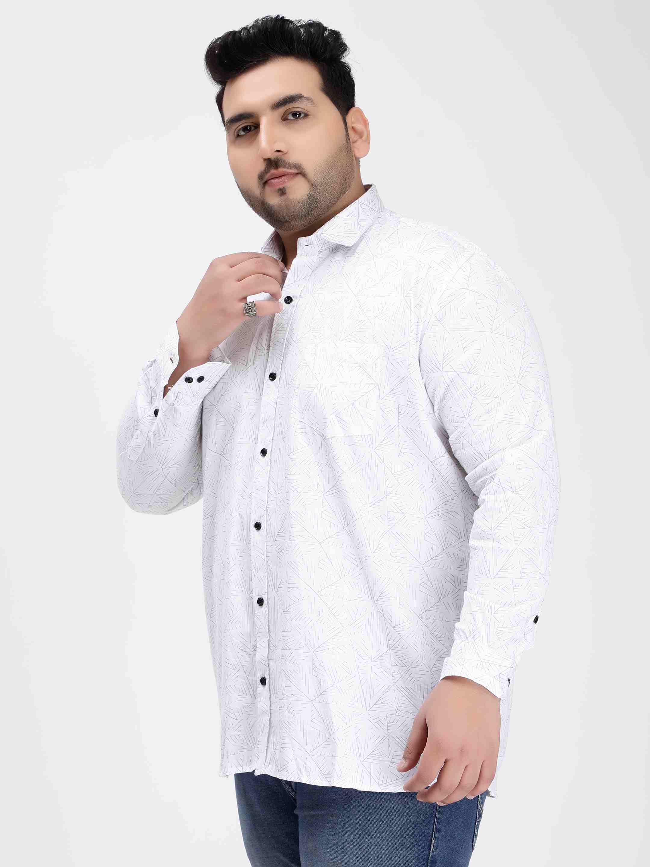 White Geometric Print Cotton Shirt - Image 4