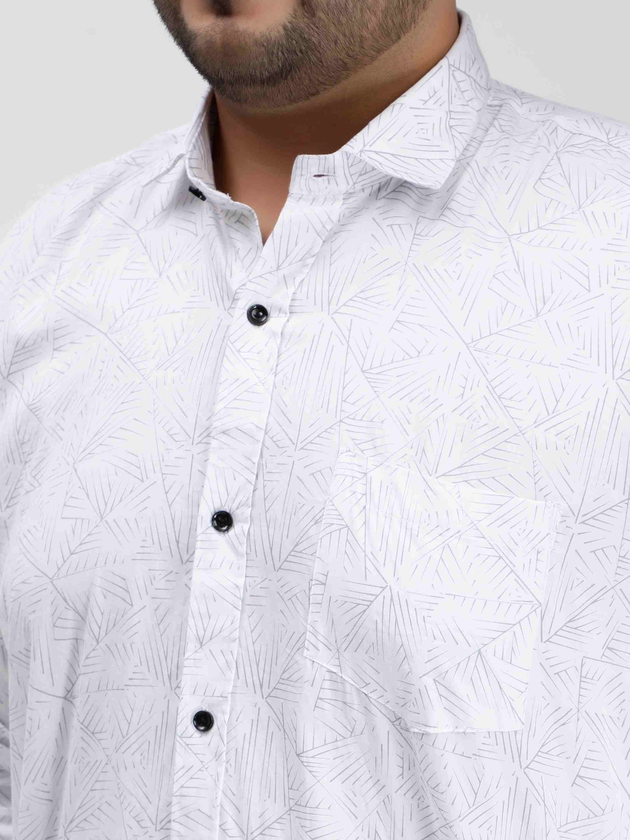 White Geometric Print Cotton Shirt - Image 5