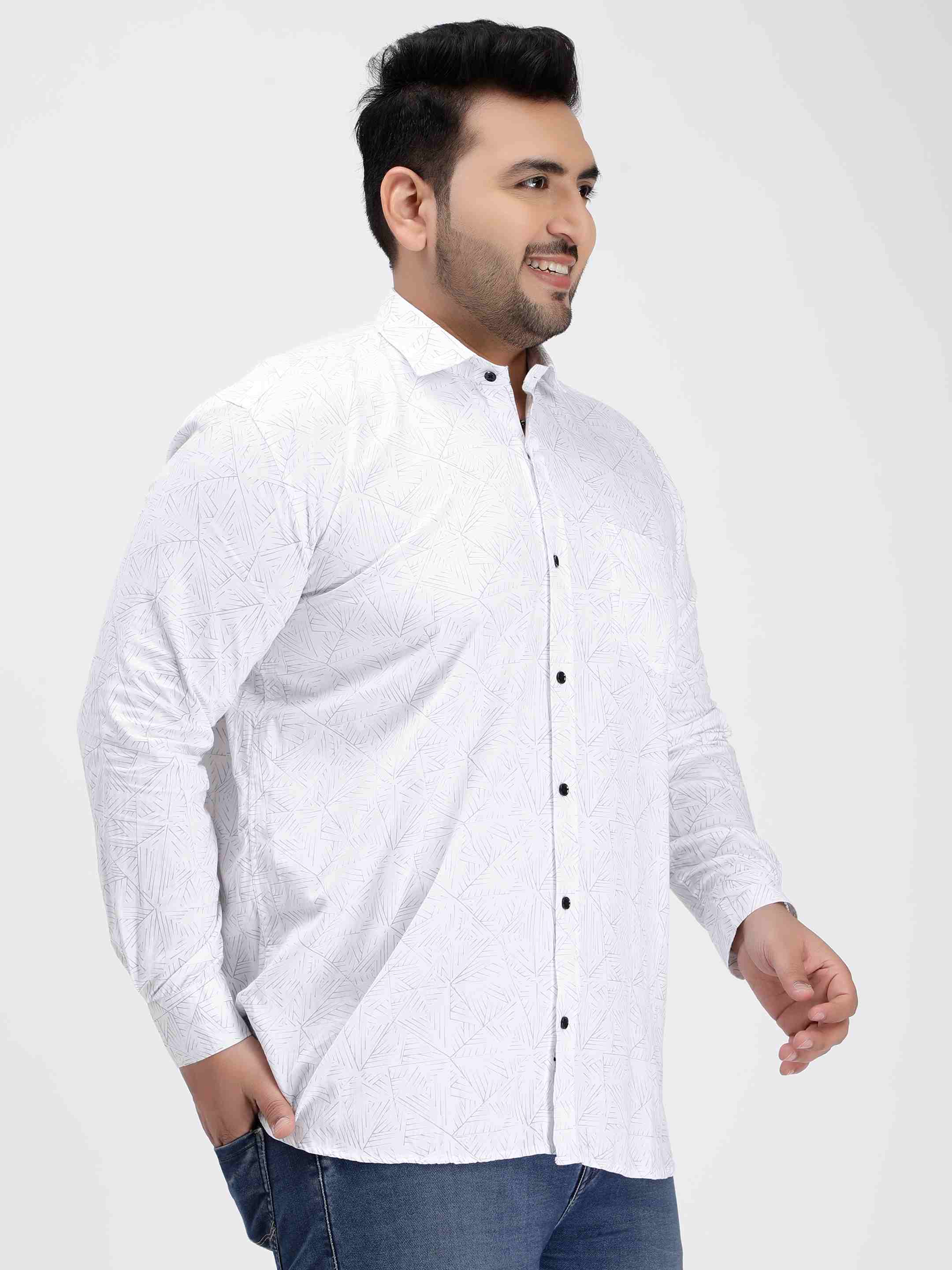 White Geometric Print Cotton Shirt - Image 6