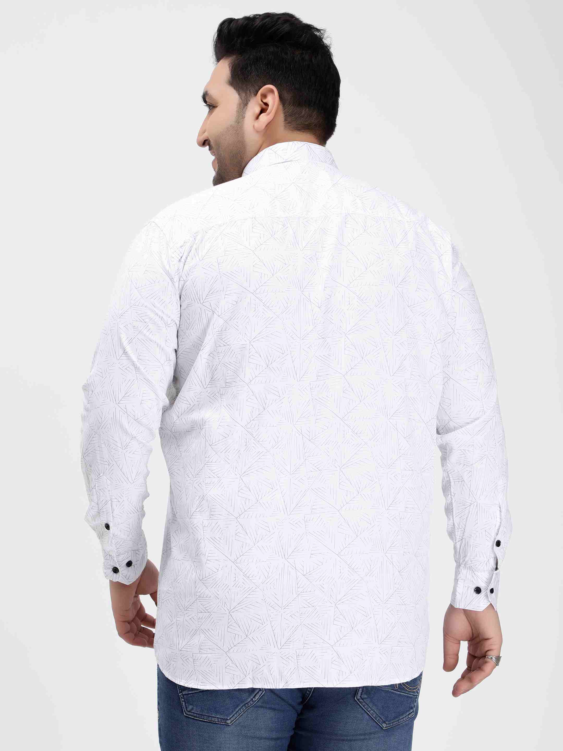 White Geometric Print Cotton Shirt - Image 7