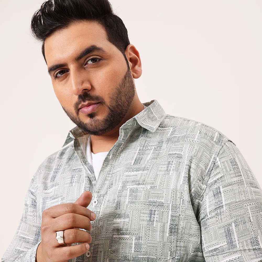 White Green Printed Plus Size Shirt - Image 4