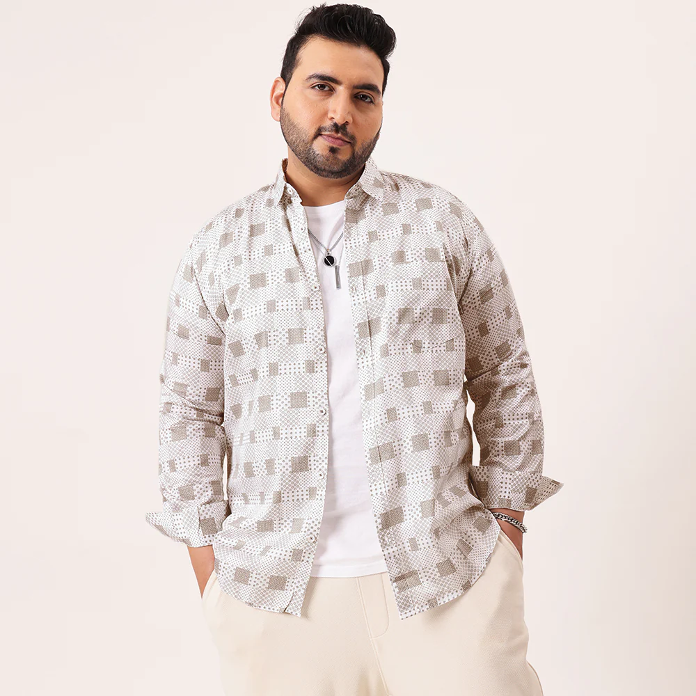White Grey Printed Plus Size Shirt - Image 2