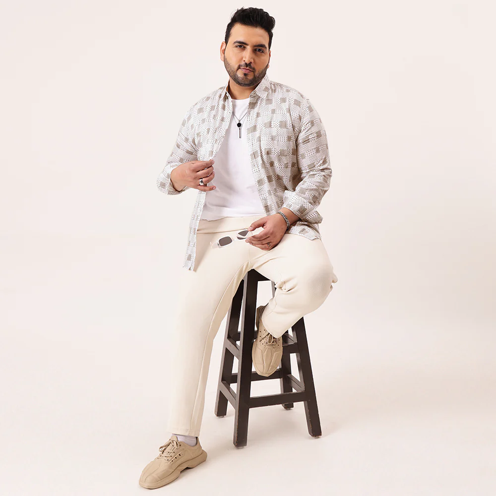 White Grey Printed Plus Size Shirt - Image 3