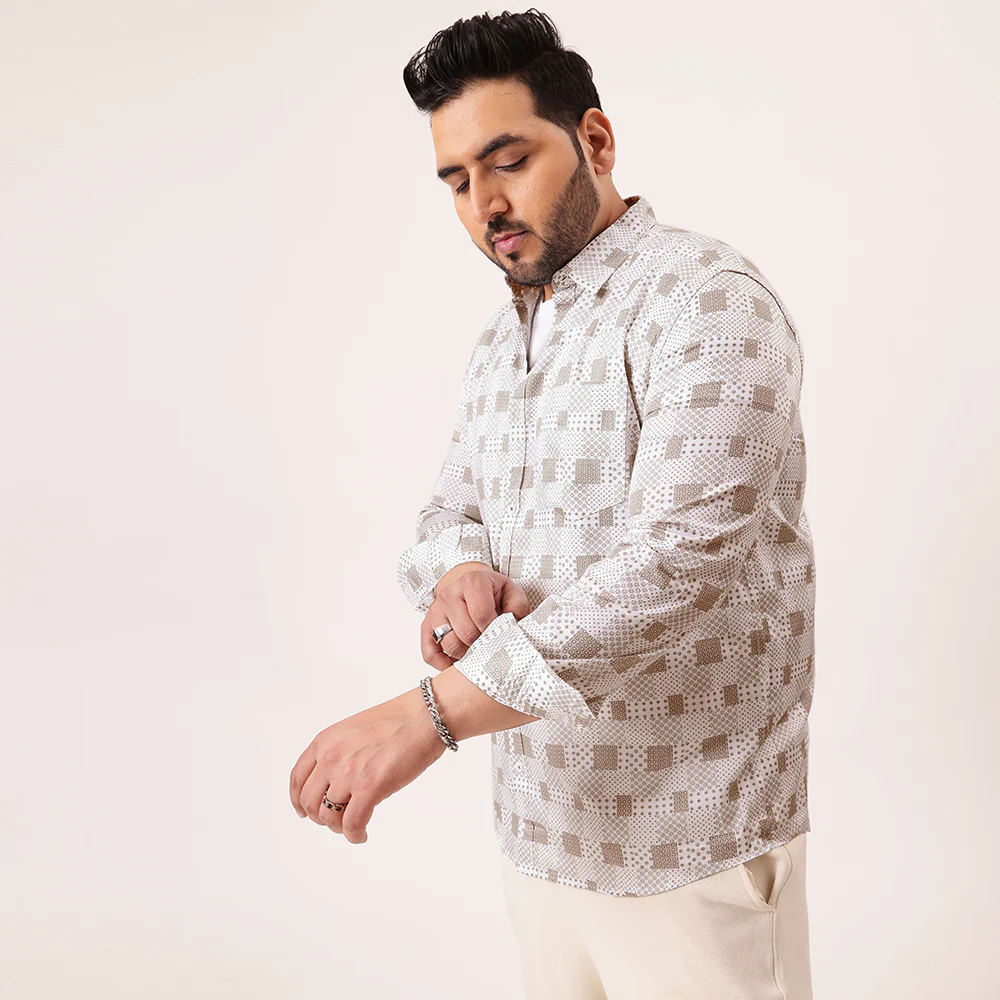 White Grey Printed Plus Size Shirt - Image 4