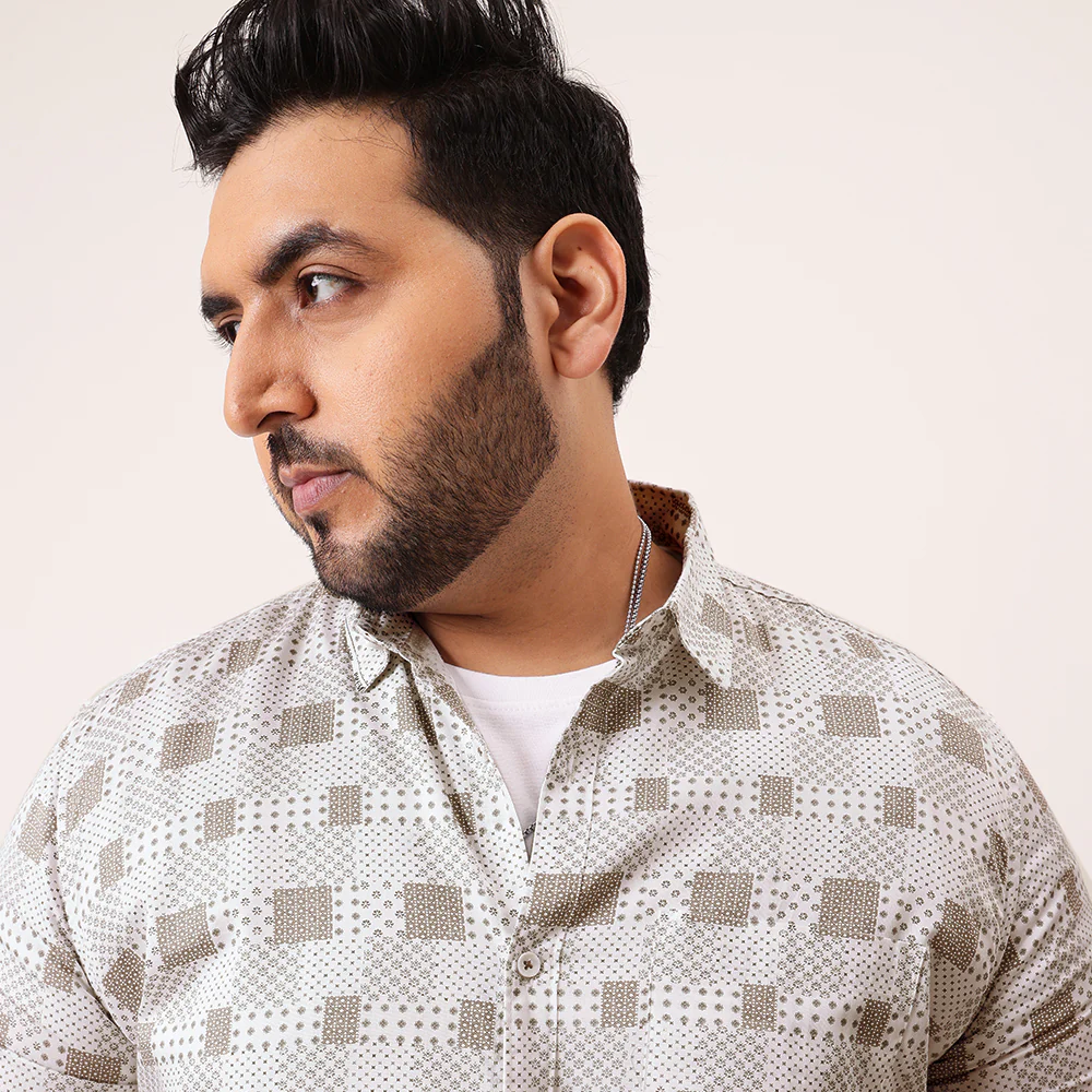 White Grey Printed Plus Size Shirt - Image 6