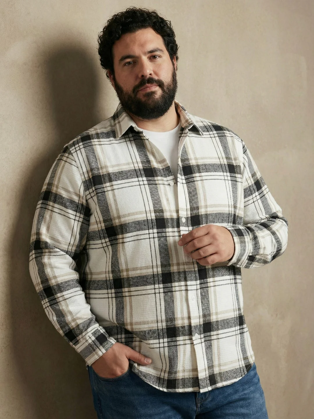 White Grey Stripe Full Sleeve Plus Size Shirt - Image 2