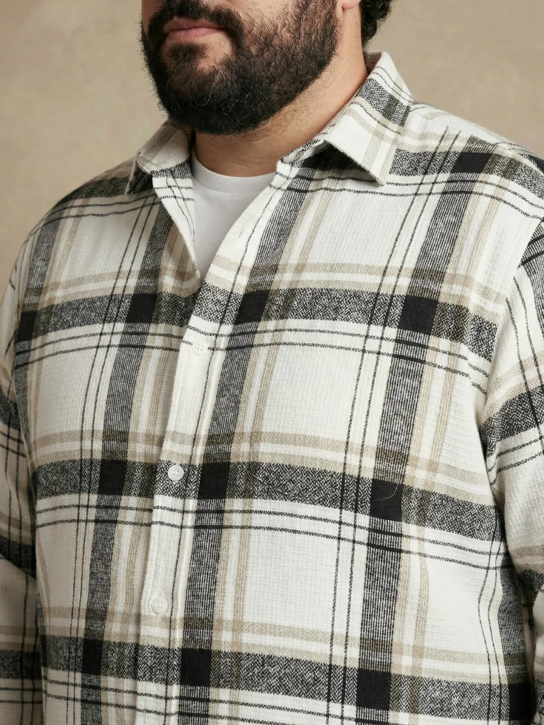 White Grey Stripe Full Sleeve Plus Size Shirt - Image 3
