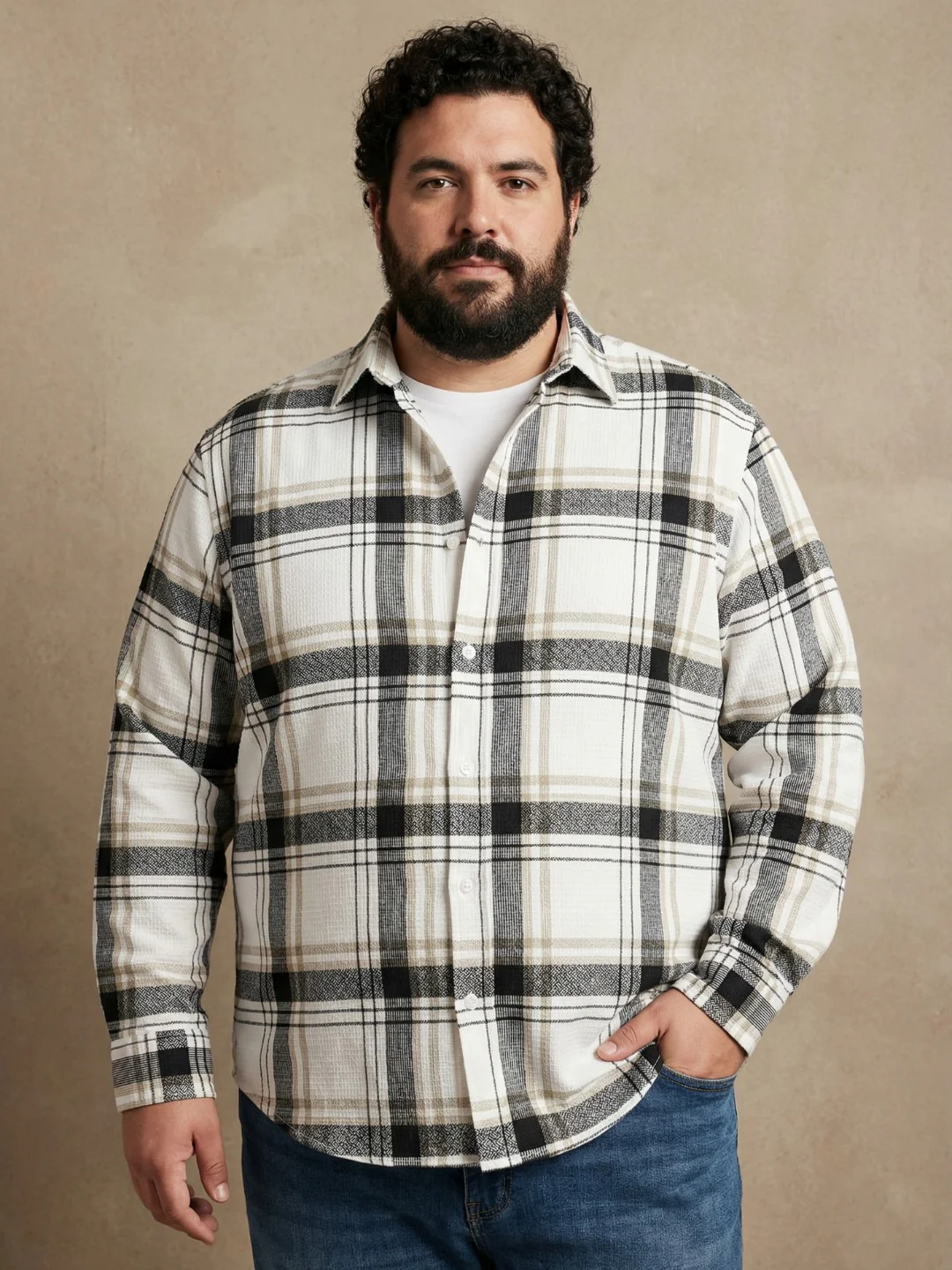 White Grey Stripe Full Sleeve Plus Size Shirt - Image 4