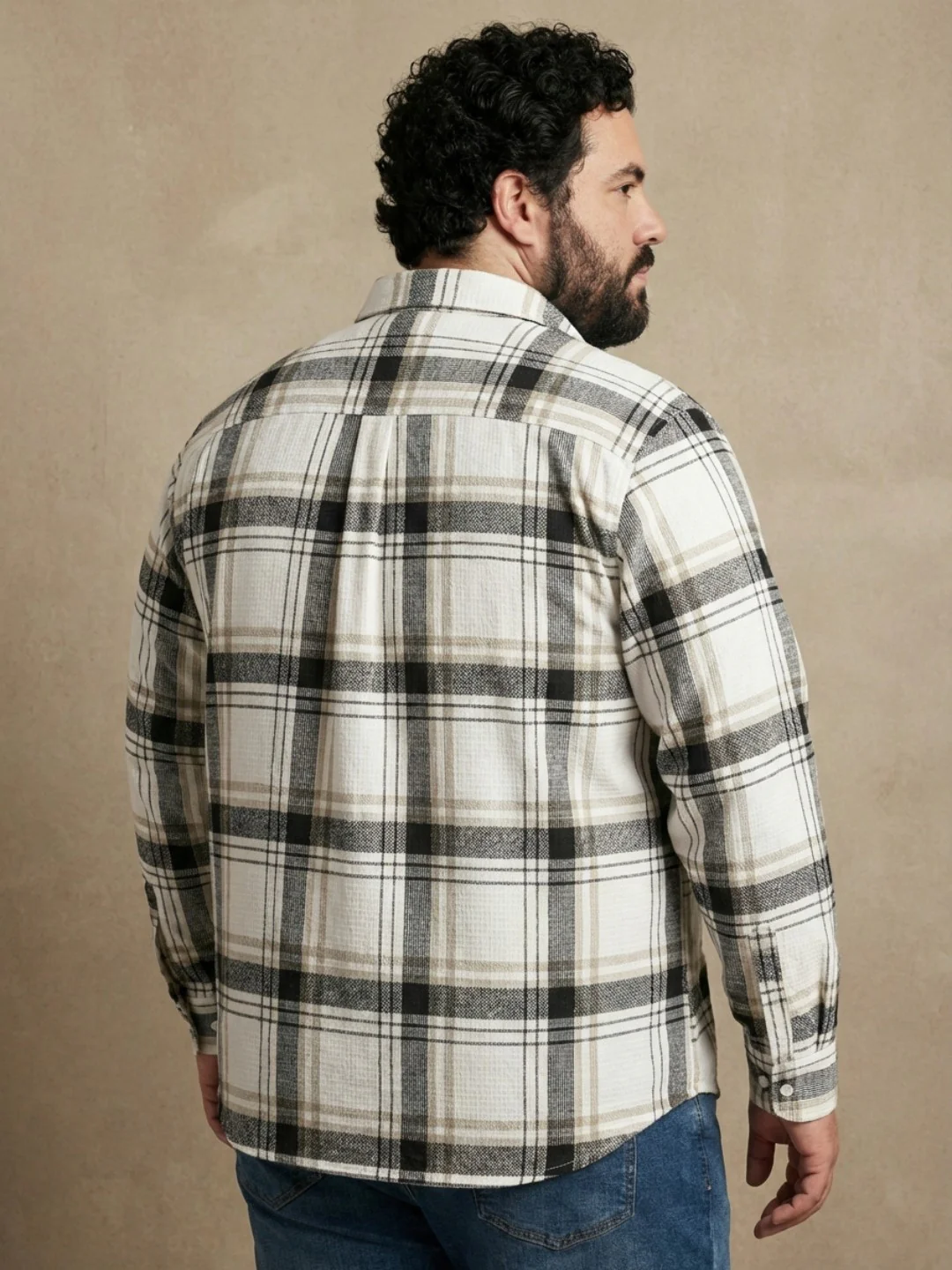 White Grey Stripe Full Sleeve Plus Size Shirt - Image 5