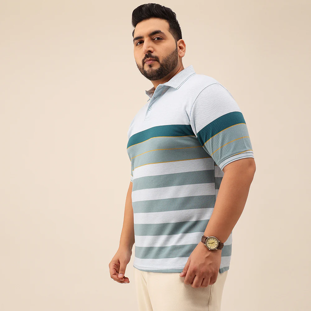 Blue Melange Golden Stripe Polo T-shirt - Image 5
