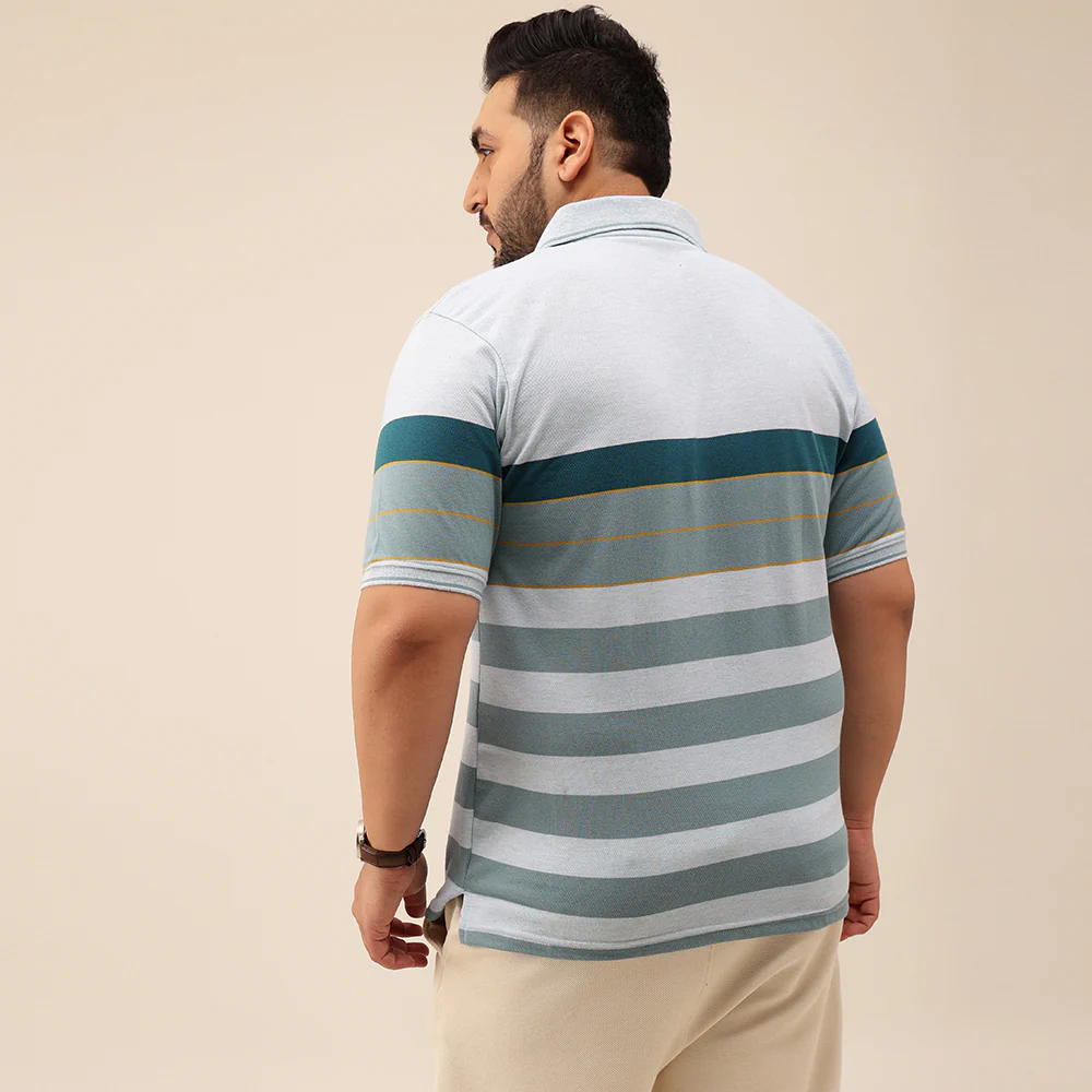 Blue Melange Golden Stripe Polo T-shirt - Image 6